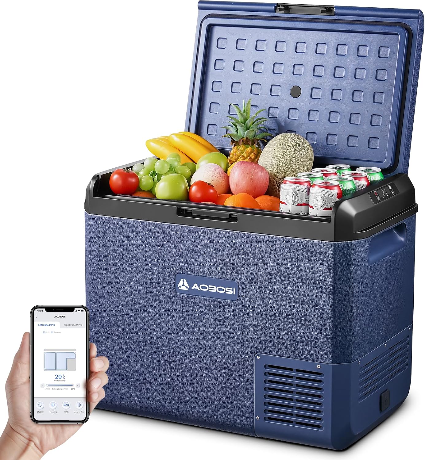 AAOBOSI Kompressor Kühlbox 60L: Camping Kuhlbox Kompressor mit APP-Steuerung, 12V/230V, IPX4 Wasserdicht, 20°C bis 20°C Kühlbox Elektrisch für Auto