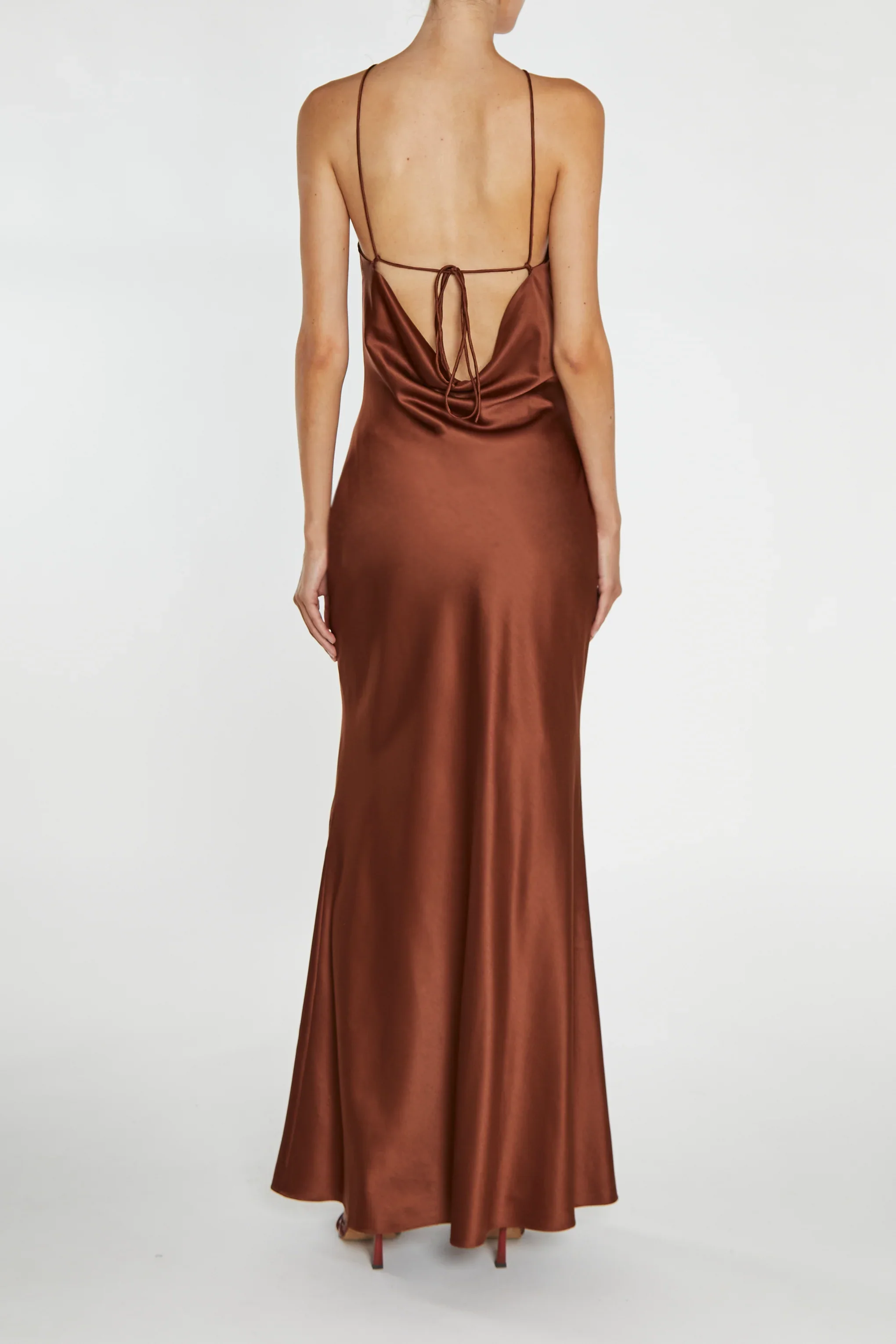 Hailey Chocolate-Brown Halterneck Cross-Back Maxi Dress