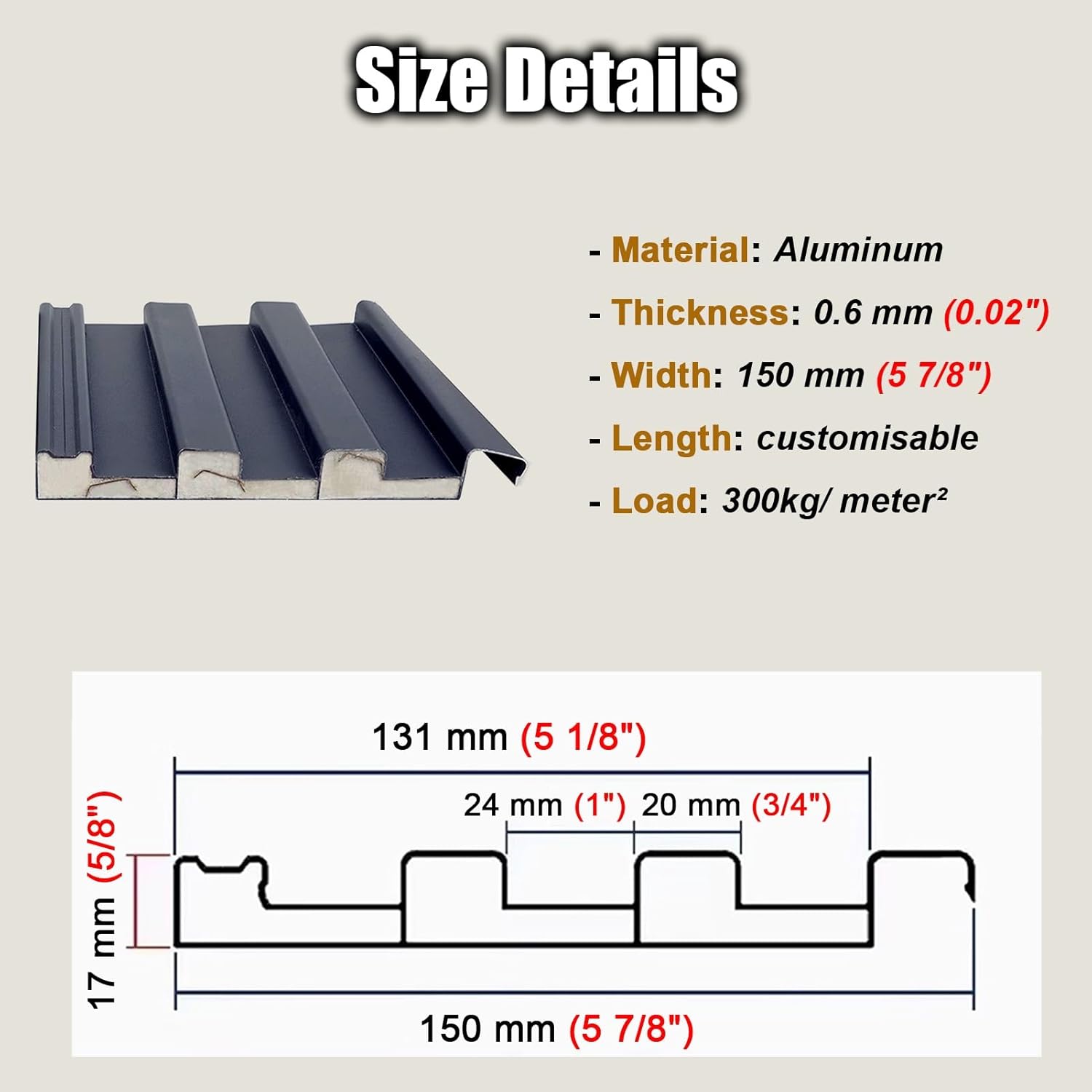 Wellbleche aus Aluminium, 15 cm breit, Spleißbare Markisenabdeckung, schalldichte Dachplatten