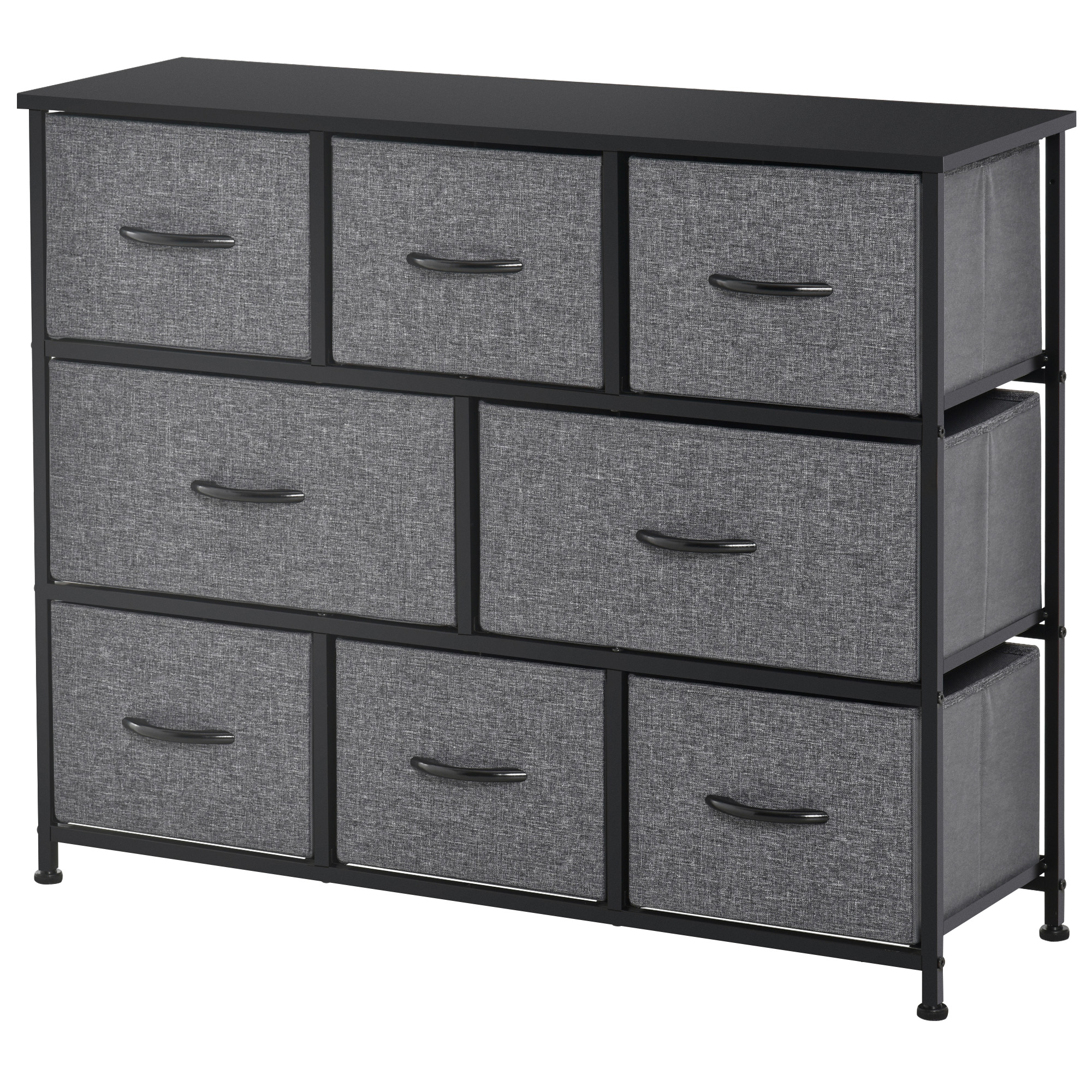 HOMCOM Kommode mit 8 Stoffschubladen, 2 große, 6 kleine, Metallrahmen, Kippschutz, Grau