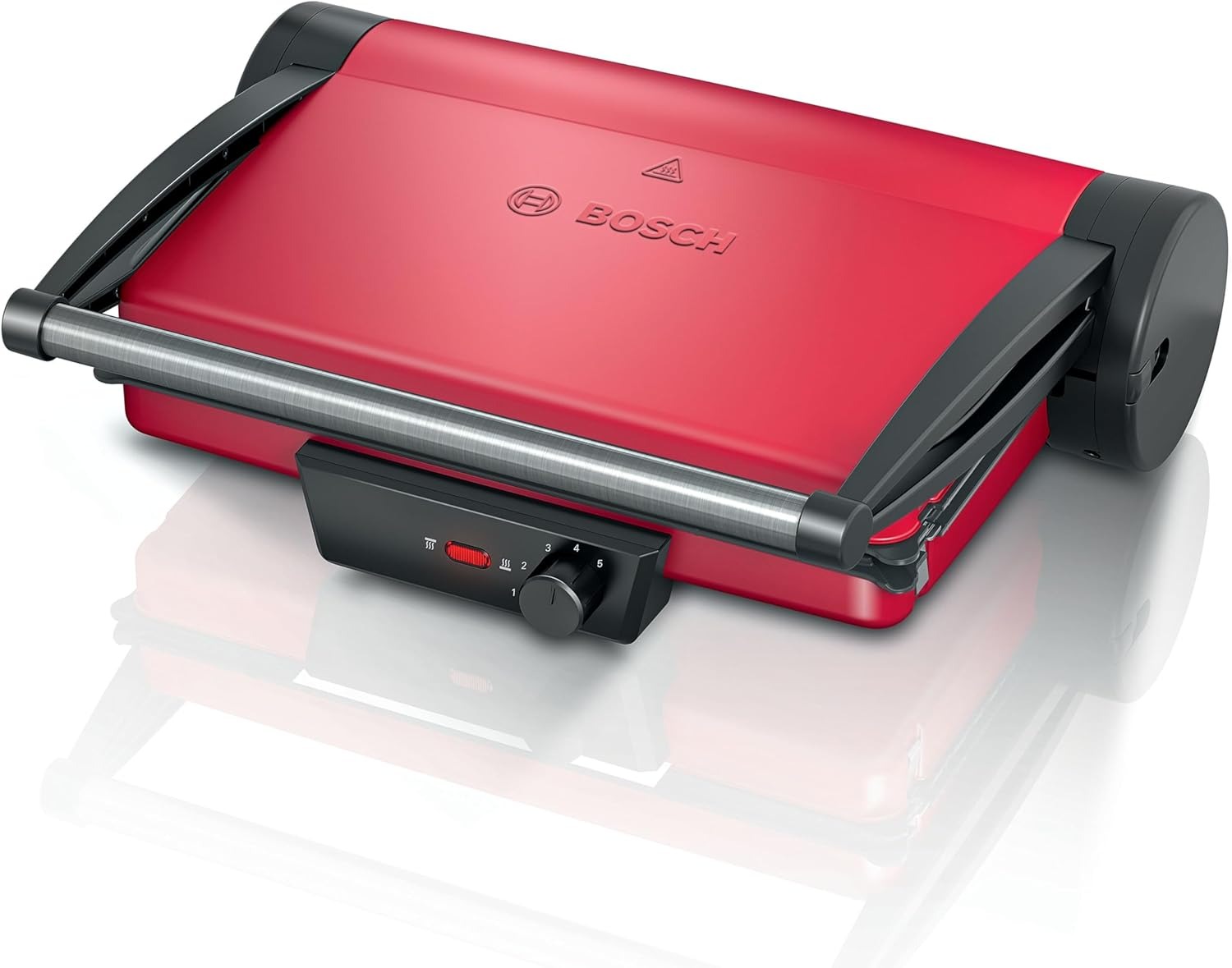 Bosch Elettrodomestici TCG4104 - Bistecchiera Griglia a Contatto, 5 Livelli di temperatura, 2000W, Alluminio, Rosso