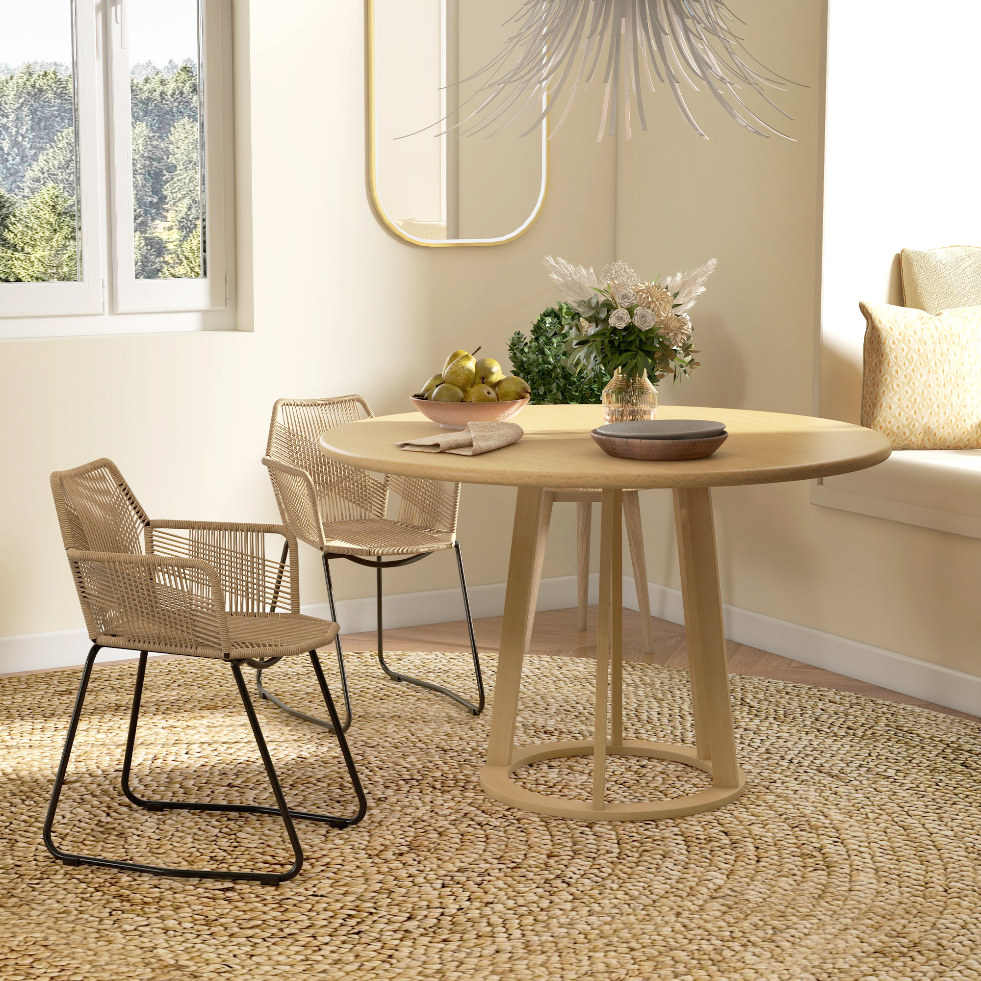 HOMCOM Set von 2 Esszimmerstühlen Design Boho Chic Sitz aus geflochtenem Seil Stahlgestell 56 x 59 x 74 cm