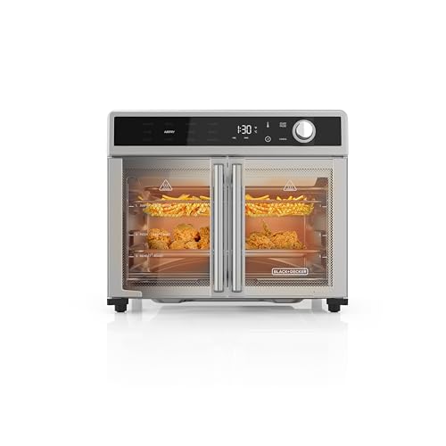 BLACK DECKER Crisp 'N Bake Air Fryer Toaster Oven Combo, 12 in 1 Countertop Convection Oven Cooks Food Fast, Fits a Whole Pizza or 6 Toast Slices, French Doors with Stainless Steel Finish: Home & Kitchen