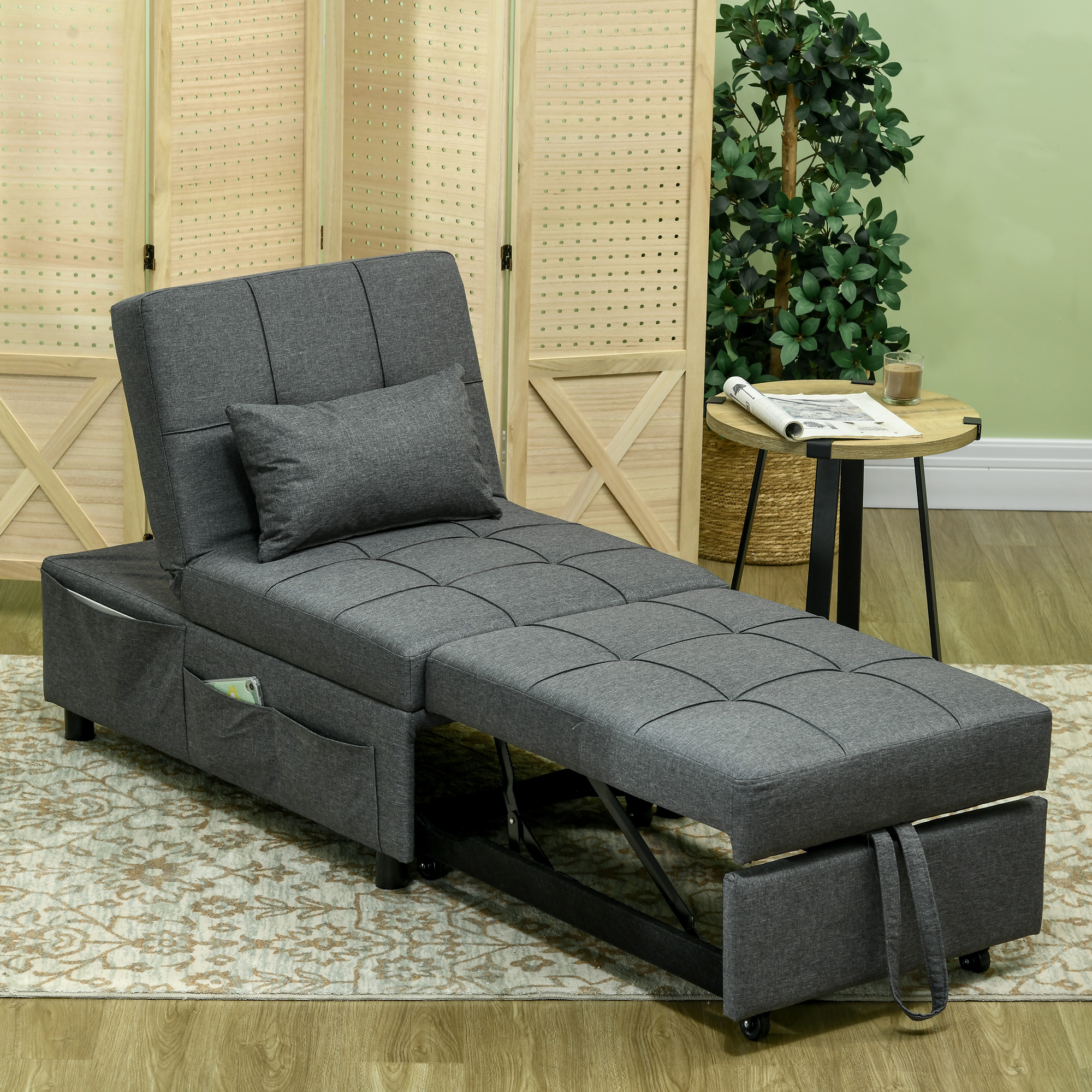 HOMCOM bequemer Liegesessel Schlafsessel 3-in-1 Sessel modern, bis 150 kg, Leinenoptik, inkl. Kissen, 65,5 x  104 x  81 cm, Dunkelgrau