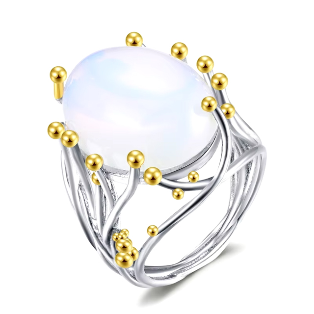 925 Sterling Silver Popular Oval Moonstone Ring