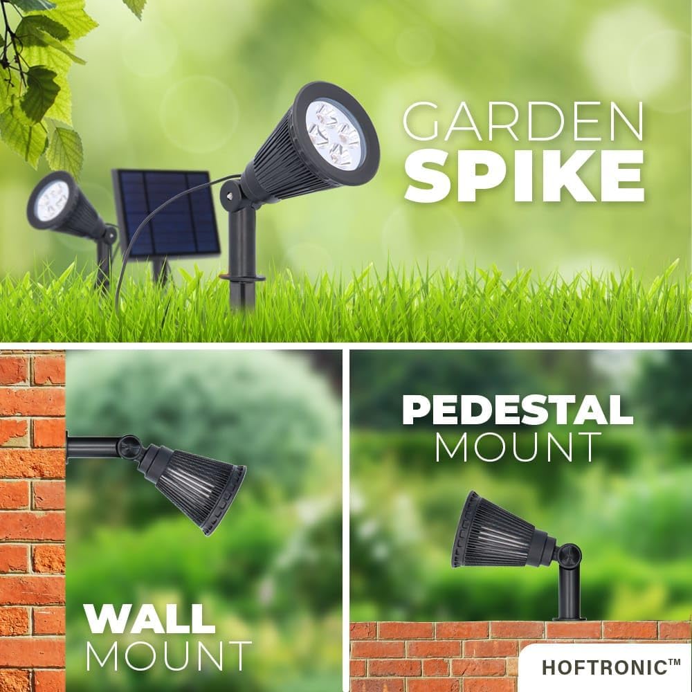 HOFTRONIC - 6er Pack Solar Gartenstrahler Bend Duo IP65 Wasserdicht 3000K Gartenleuchte LED Solarlampen Außen Solarleuchte Erdspieß Wegeleuchte mit Wintersolar Solarpanel Warmweiß Garten Solarstrahler