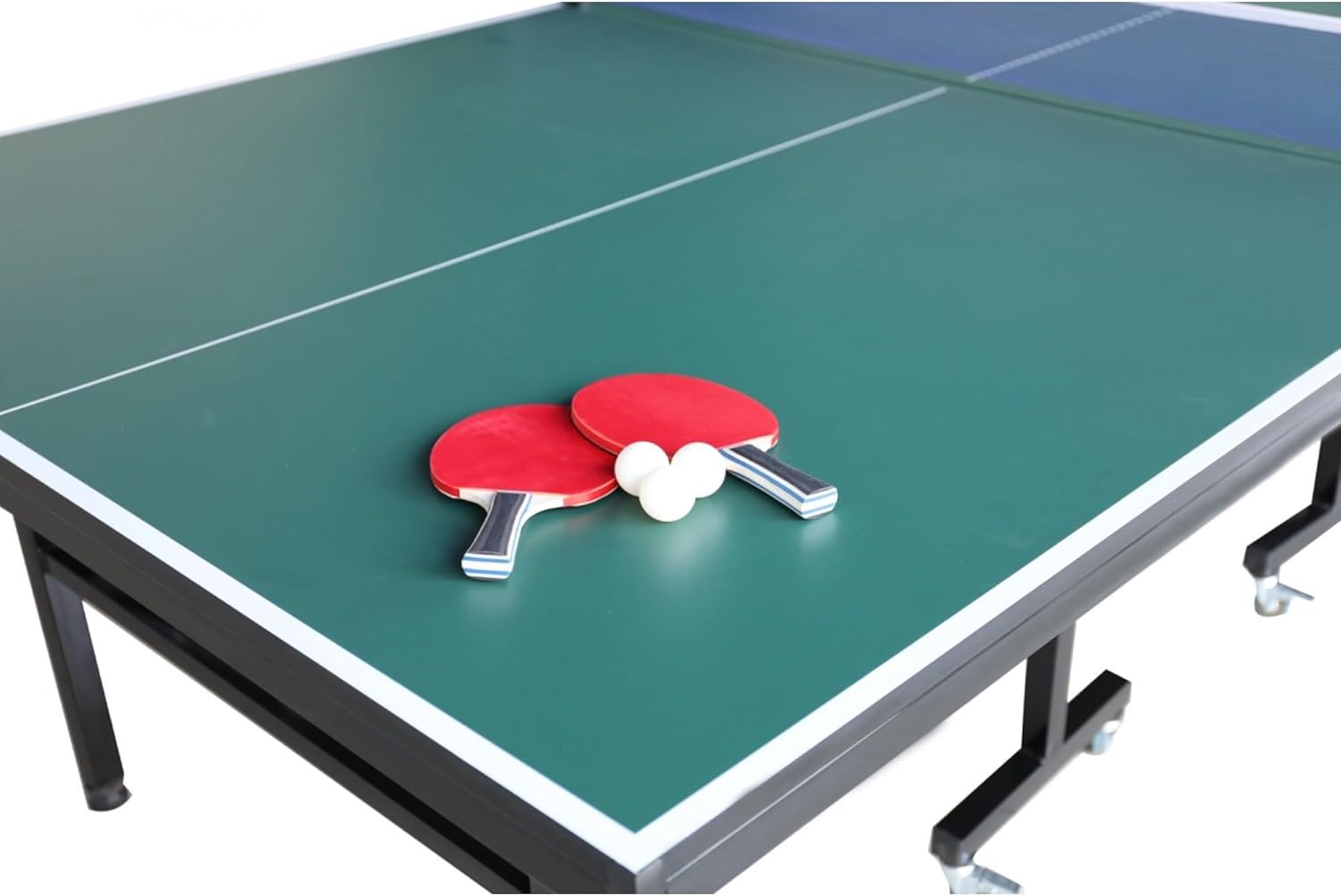 TechFit Tavolo da Ping Pong Professionale per Interni - Pieghevole da Interno con Inclinazione Unilaterale, Struttura Metallica Nera, Rete da 180 cm, Roti Silconate con Freni, 274x152,5x76 cm