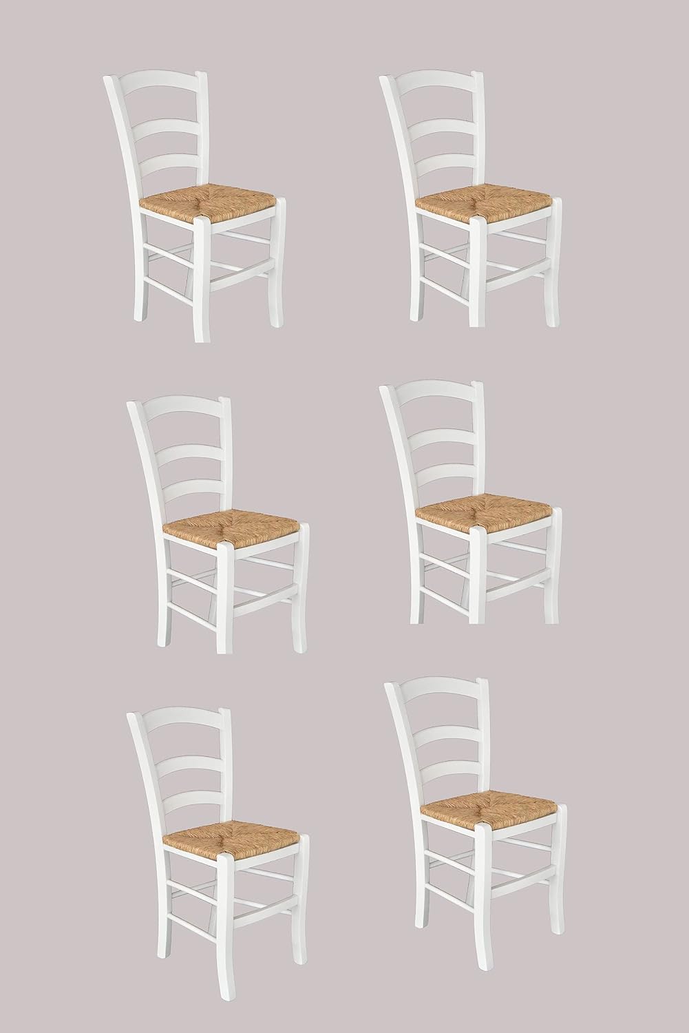 SISA srl, Set di 6 Sedie Sala da Pranzo Legno, Sedie Cucina Legno, Arredo Casa, Modello Paesana, Colore Laccato Bianco, Seduta Paglia, 45x37x87, Sedie Bianche, Made In Italy