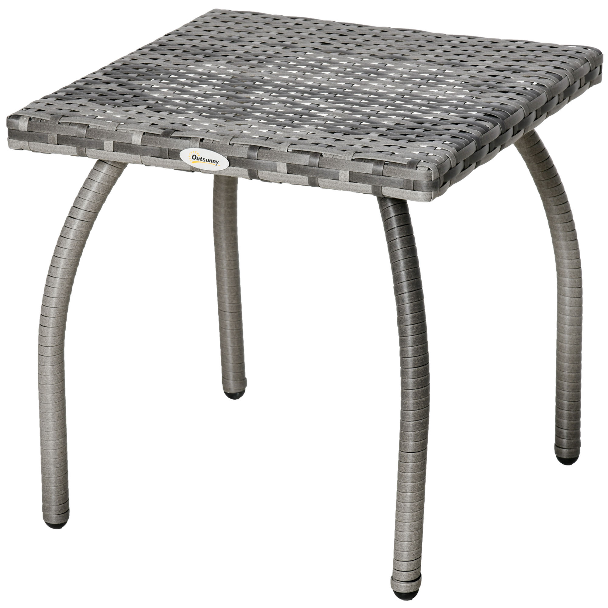 Outsunny Gartentisch im gemütlich-schicken Stil, Beistelltisch aus Epoxy-Metall, Rattanimitat-Polyethylengeflecht in Grau