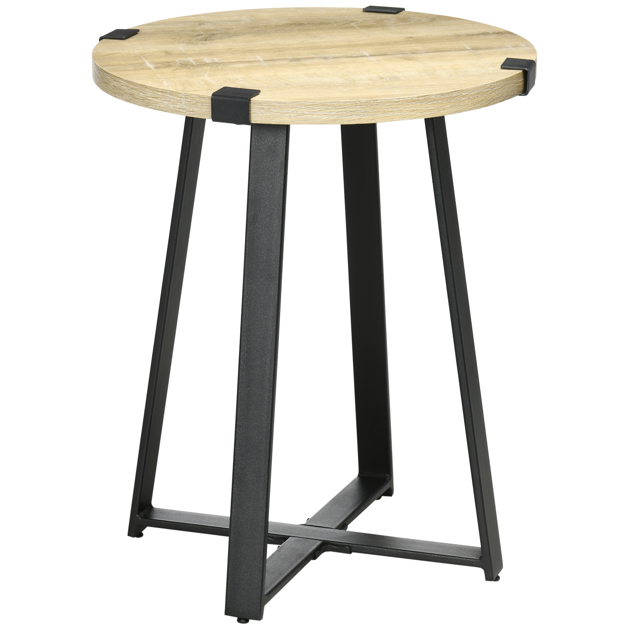 HOMCOM Beistelltisch, runde Holztischplatte, Retro-Design, Stahlbeine, 46 x 46 x 56 cm