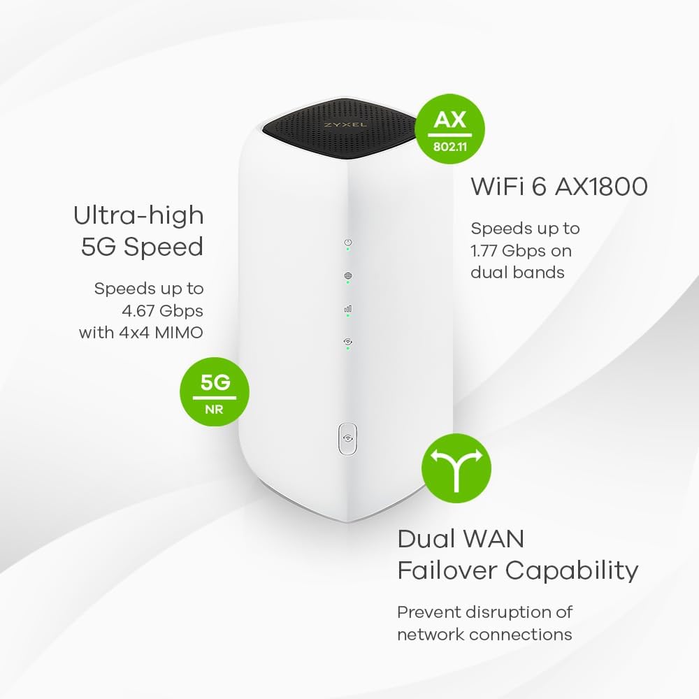 Zyxel 5G NR 4,67 Gbps Router interno| Router AX1800 WiFi 6| Nebula Cloud Management| Condividere il WiFi con 64 dispositivi [Nebula FWA505]