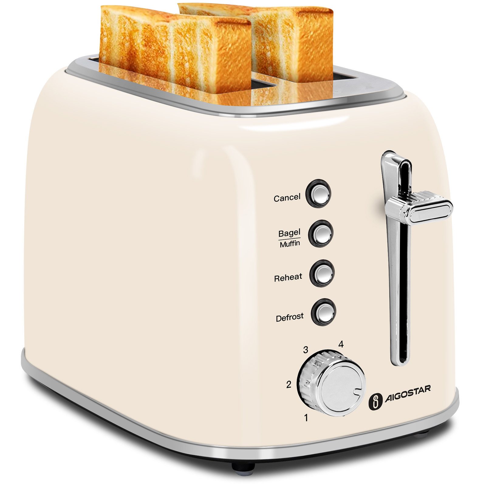 Toaster Retro Edelstahl Toaster, 4 Funktionen, 6 Bräunungsstufen