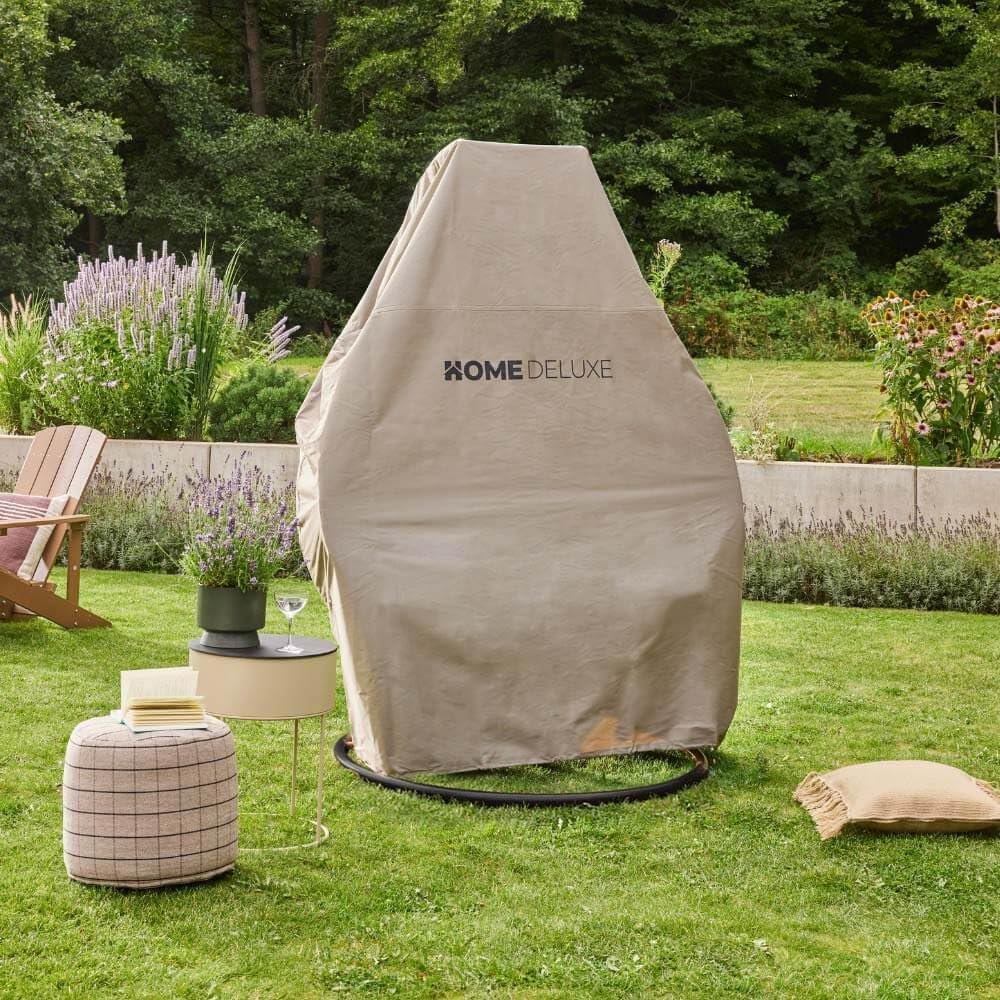 Home Deluxe - Hängesessel Twin - Schwarz, Höhe 195 cm - inkl. Regenabdeckung, Gestell, Sitz- und Rückenkissen I Polyrattan Hängestuhl Gartenschaukel Hängekorb