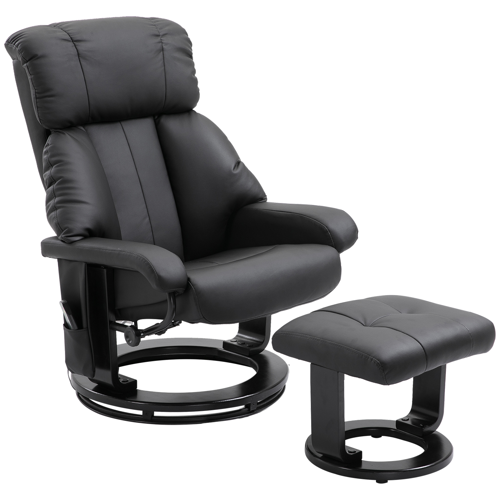 HOMCOM Relaxsessel mit Fußhocker, Massagesessel mit Liegefunktion, Elektrischer Liegesessel mit Fernbedienung, Fernsehsessel mit Seitentasche, Kunstleder, Schwarz