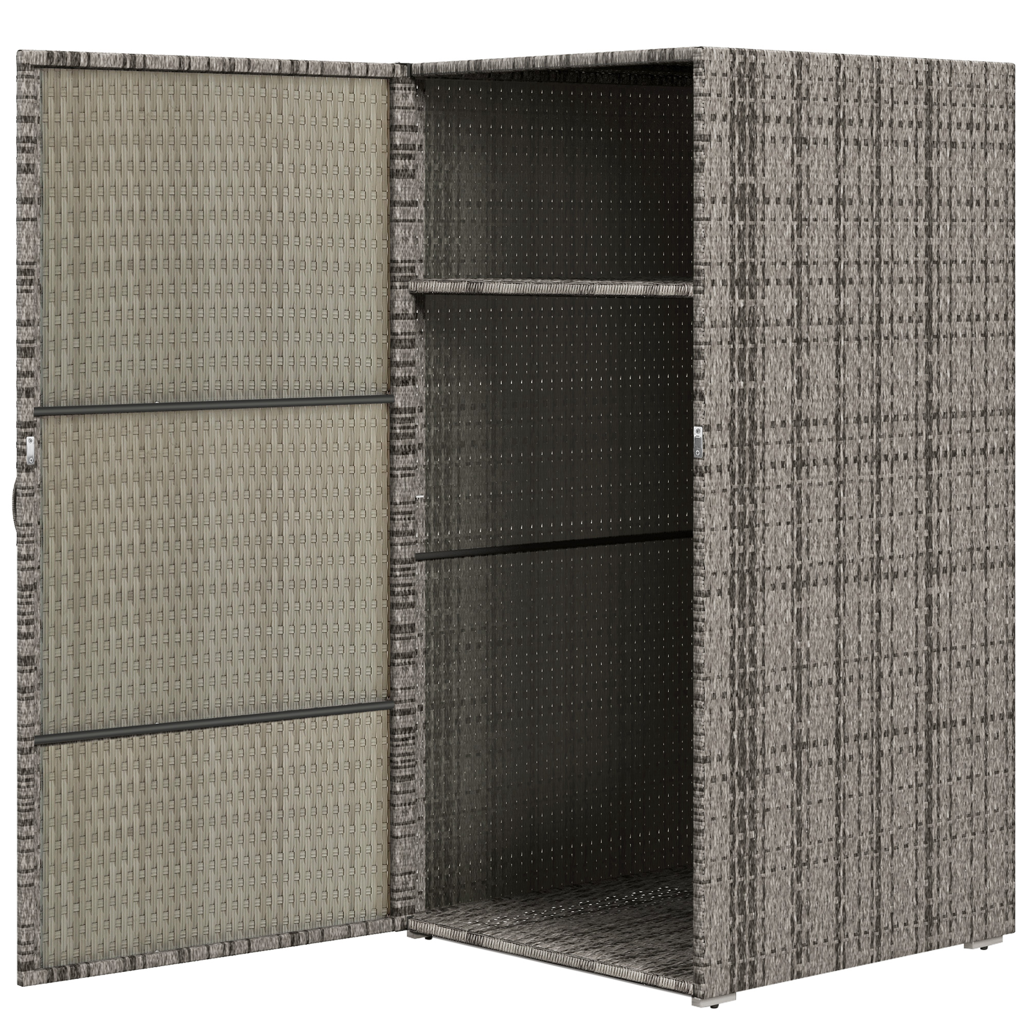 Outsunny Gartenschrank aus PE-Rattan mit 2 Fächern, 60x63x120cm, Grau
