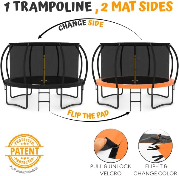JUMPZYLLA Trampoline 8FT 10FT 12FT 14FT 15FT 16FT Trampoline with Enclosure - Recreational Trampolines with Ladder and AntiRust Coating, ASTM Approval Outdoor Trampoline for Kids