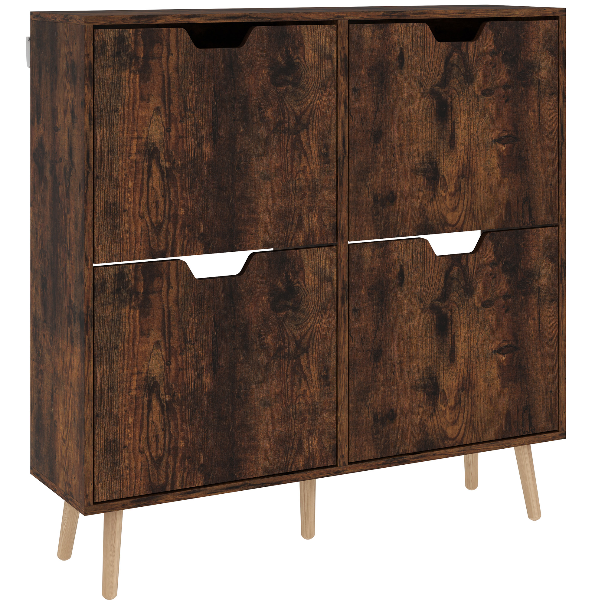 HOMCOM Schuhschrank mit 4 klappbaren Schubladen auf 2 Ebenen für 16 Paar, aus Holz, 95x26x95 cm, Braun
