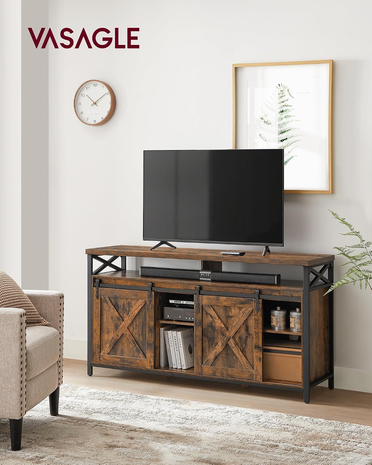 VASAGLE TV-Schrank mit Metallgestell und Schiebetüren im Industrial-Stil