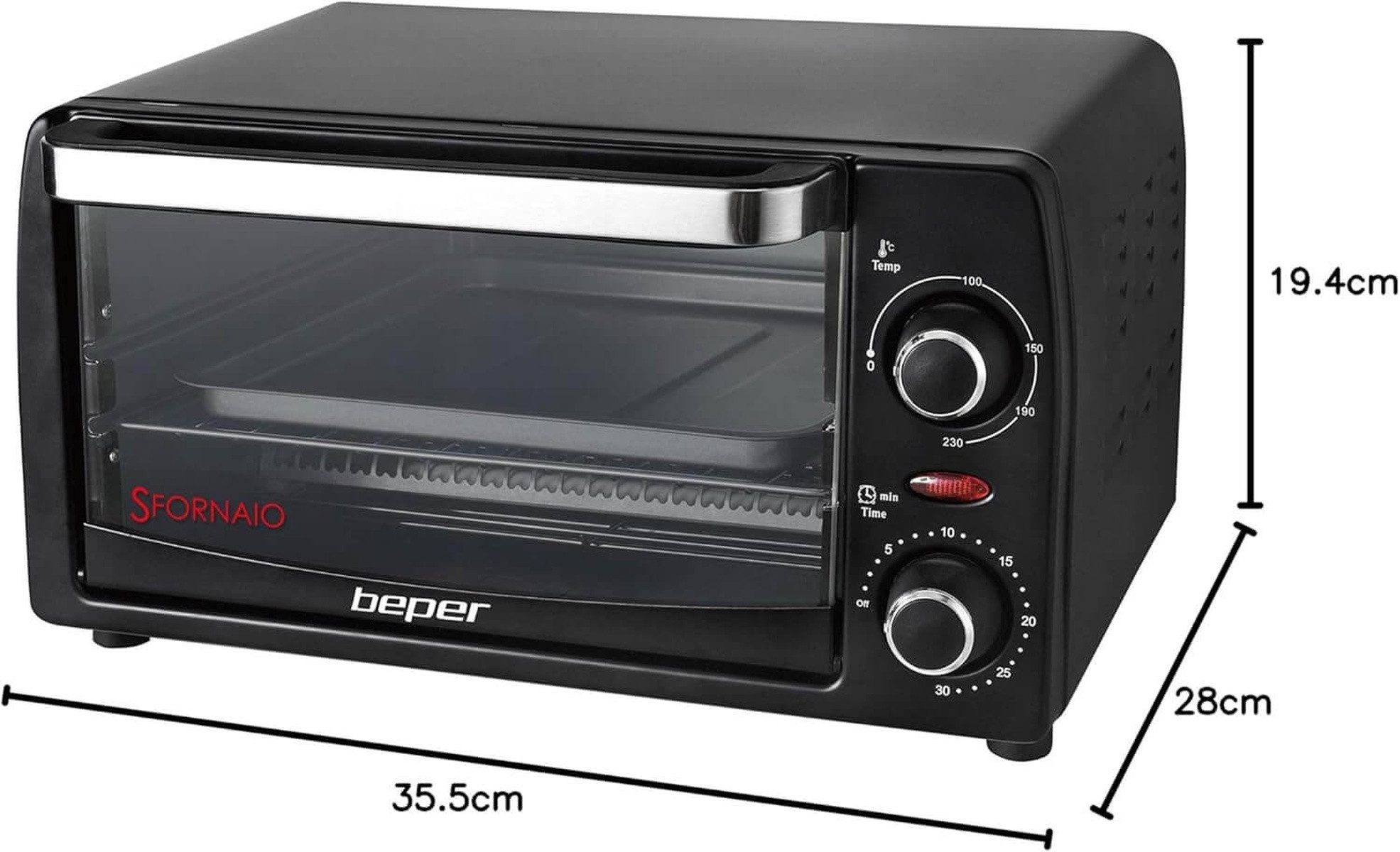 Minibackofen Mini-Backofen 12 L, 1050 W, Timer & Temperatur bis 230 °C