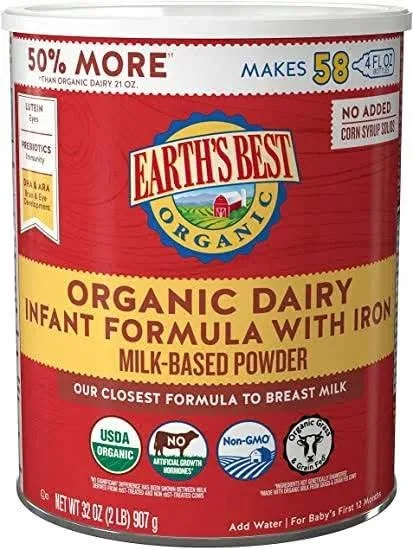Earth's Best Organic Infant Formula with Iron, Organic Dairy, Milk Based Powder   32 oz