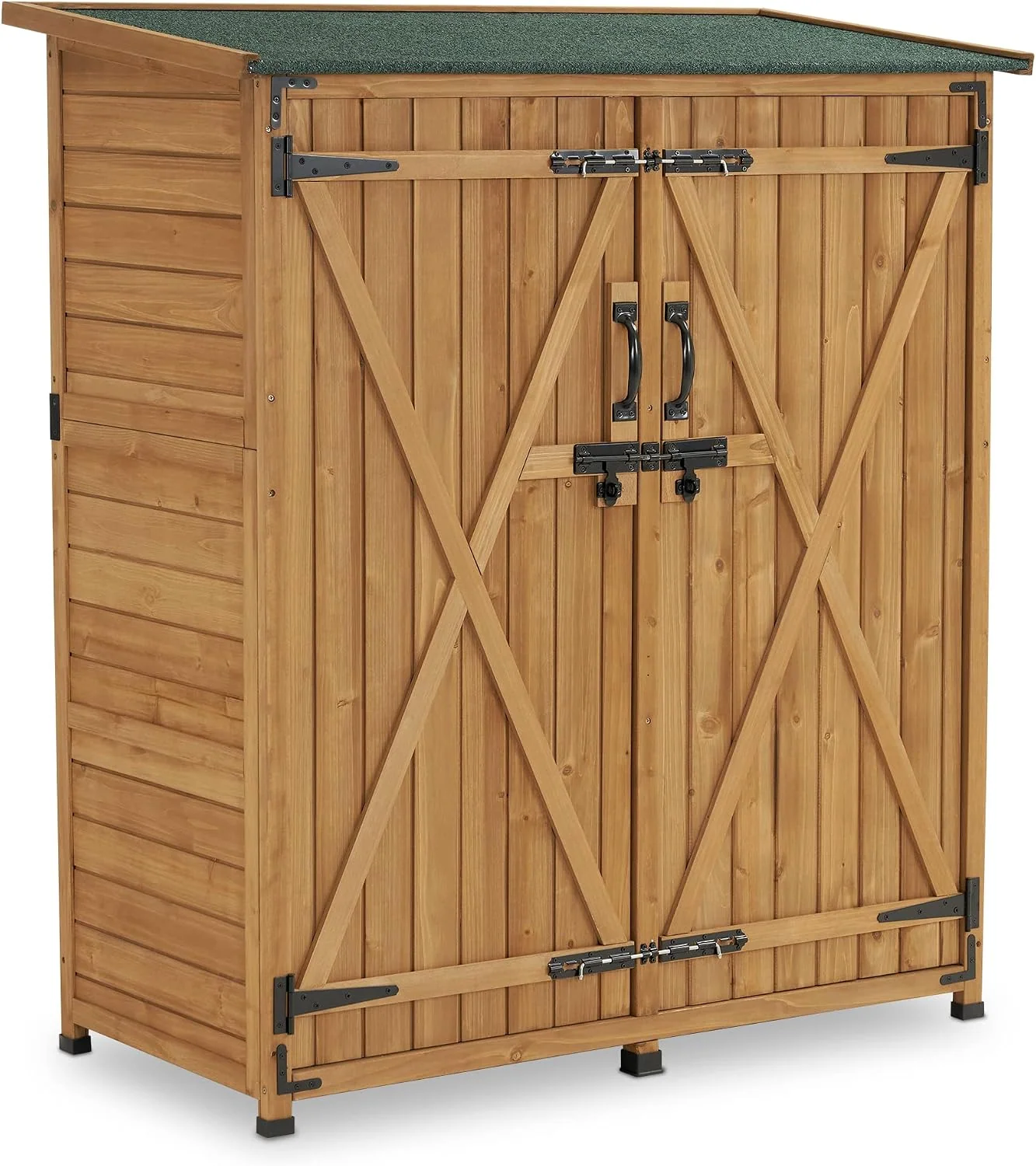 M MCombo Gartenschrank Holz Wetterfest, 122×60×137cm, für Außenbereich & Balkon & Terrasse, Klein Outdoor Gartenhaus Gerätehaus, 0707 (Natur)