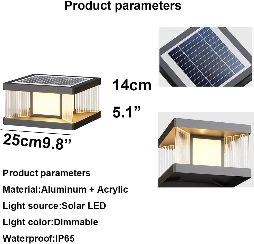 Quadratische Stehlampe mit hoher Helligkeit, solarbetrieben, Aluminiumdruckguss, wasserdicht, für den Außenbereich, 1 Stück, Säulenlaterne für Zaun, Park, Veranda, Landschaftsbeleuchtung.