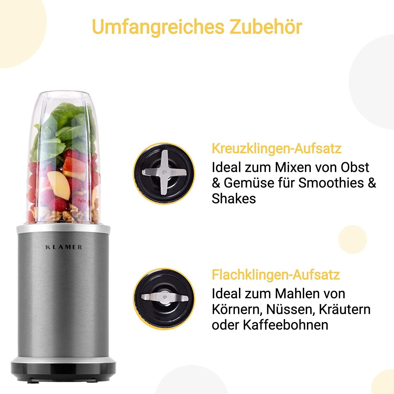 Smoothie-Maker Bullet Mixer 1000 Watt, elektrischer Shake Mixer mit 2 Mixbehältern, …