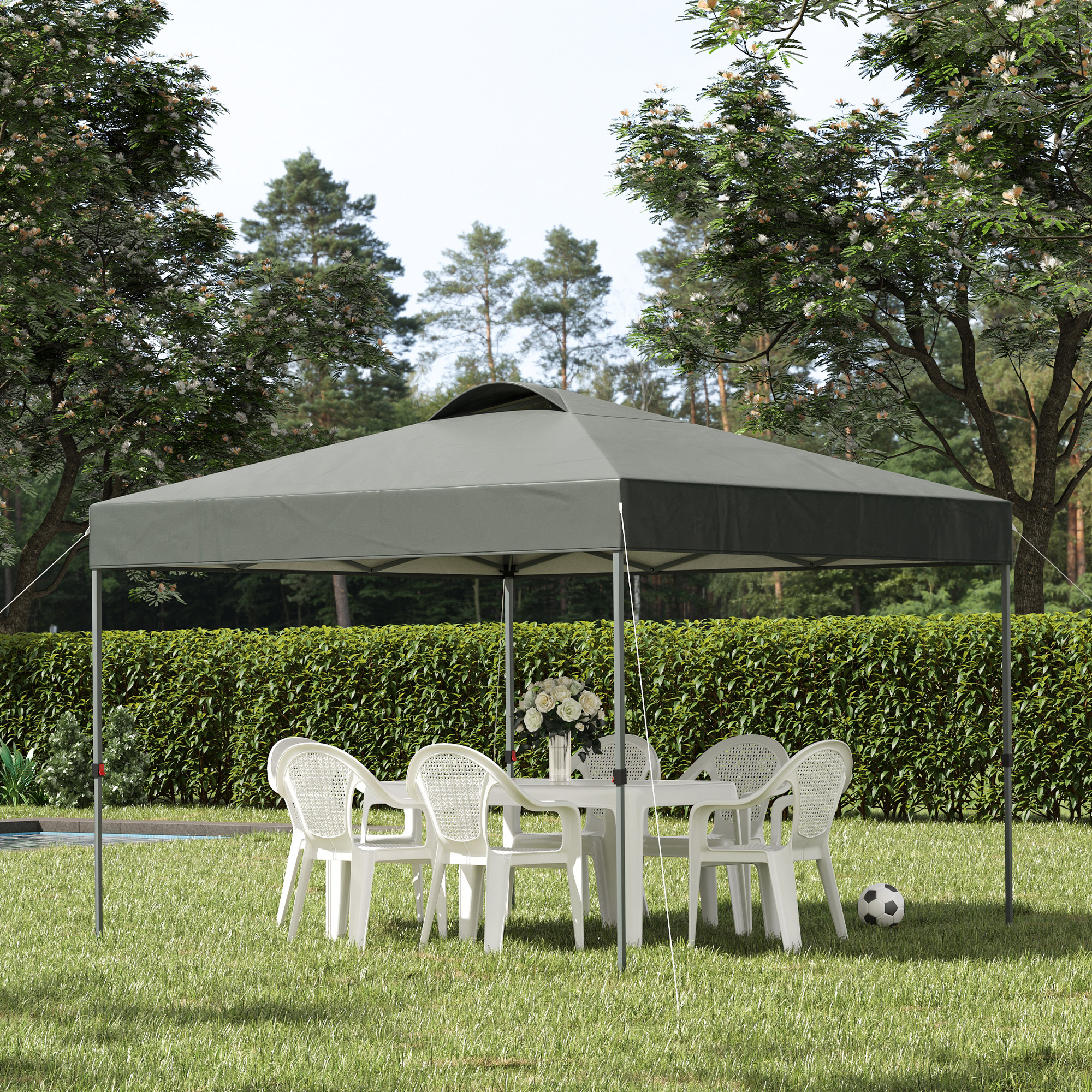 Outsunny Garten-Pavillon, Faltpavillon, Festzelt, Gartenzelt inkl. Heringe Abspannseile, Oxfordstoff, 2,95 x 2,95 x 2,64 m, Grau