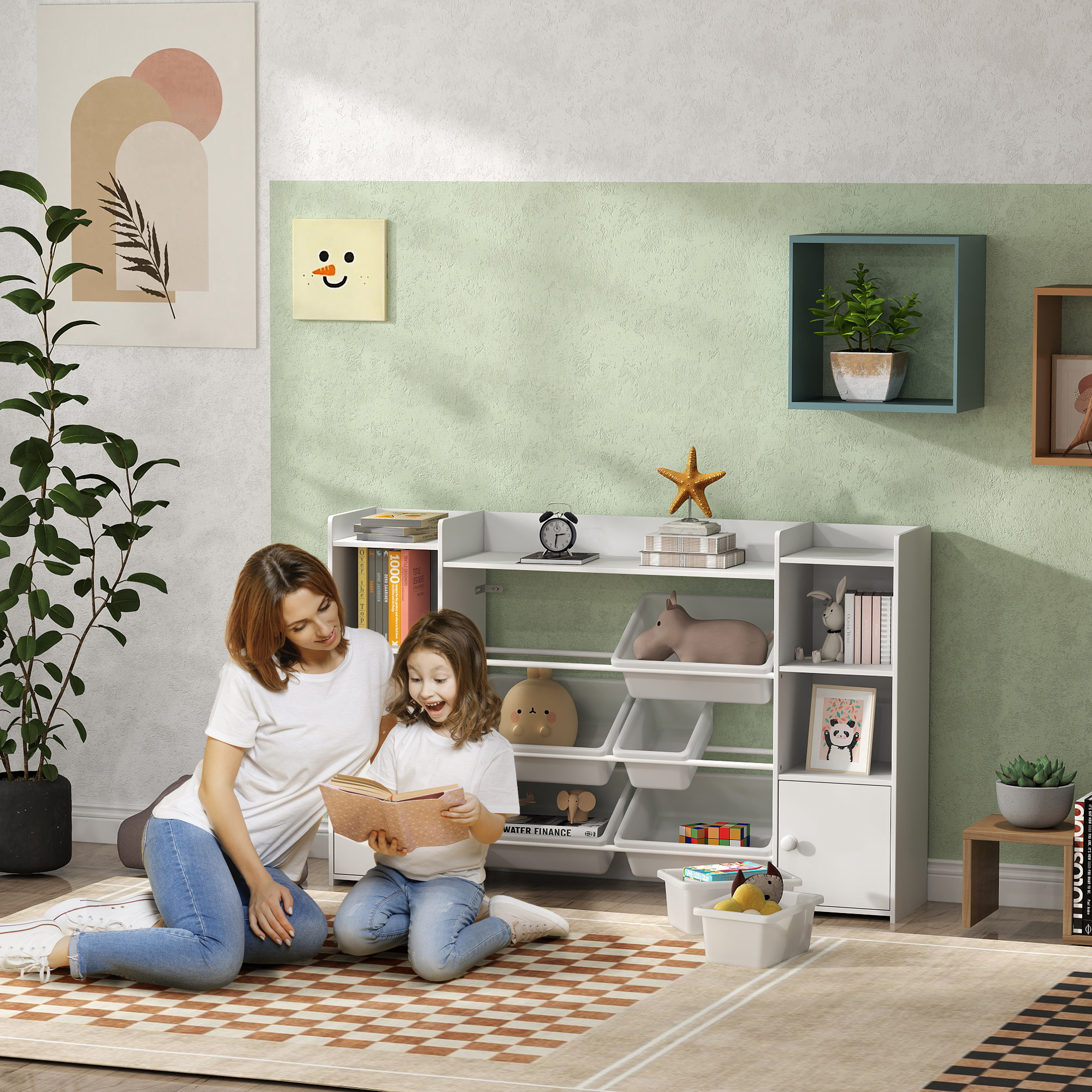 AIYAPLAY Kinder-Aufbewahrungsregal, Regal für Spielzeug und Bücher, zum übersichtlichen Aufräumen, 8 herausnehmbare Boxen, Weiß