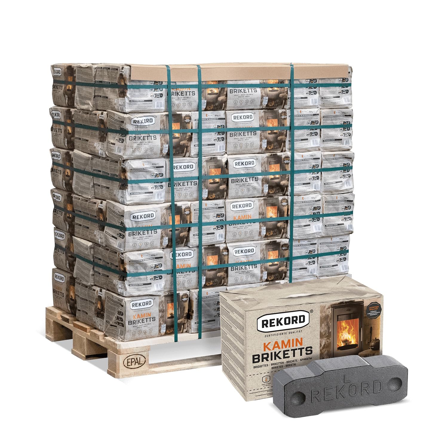 Braunkohlebriketts 900 kg 90 x 10 kg Palette Papierverpackung mit langanhaltender Glut und geringem Schwefelanteil