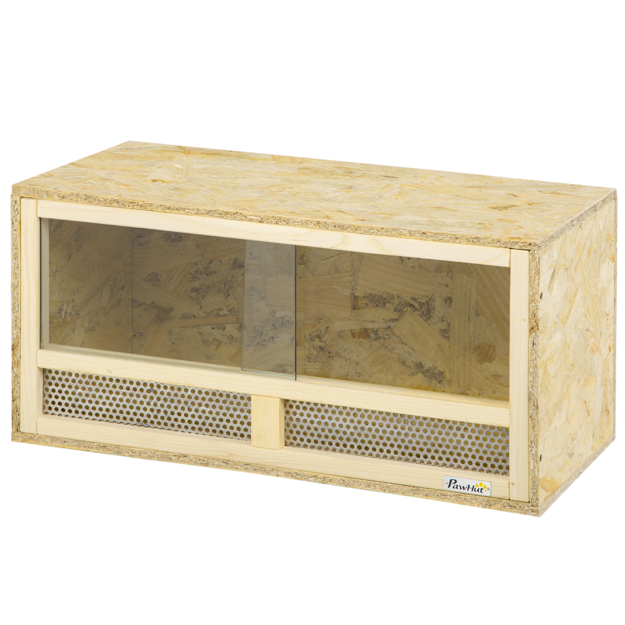 PawHut Terrarium für Reptilien aus Holz mit Schiebetüren aus gehärtetem Glas und Netzpaneel, 60x29,5x29,5cm