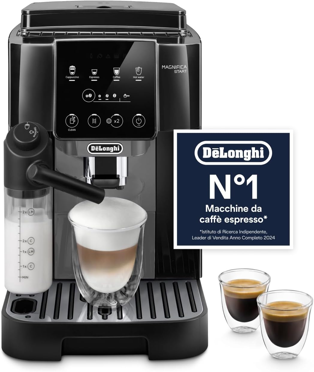 De’Longhi Magnifica Start – Perfetto Macchina da Caffè Automatica, LatteCrema Montalatte Automatico, 4 Bevande in un Solo Tocco, Espresso, Cappuccino, Comandi Soft Touch, Nero e Grigio (ECAM222.60.BG)