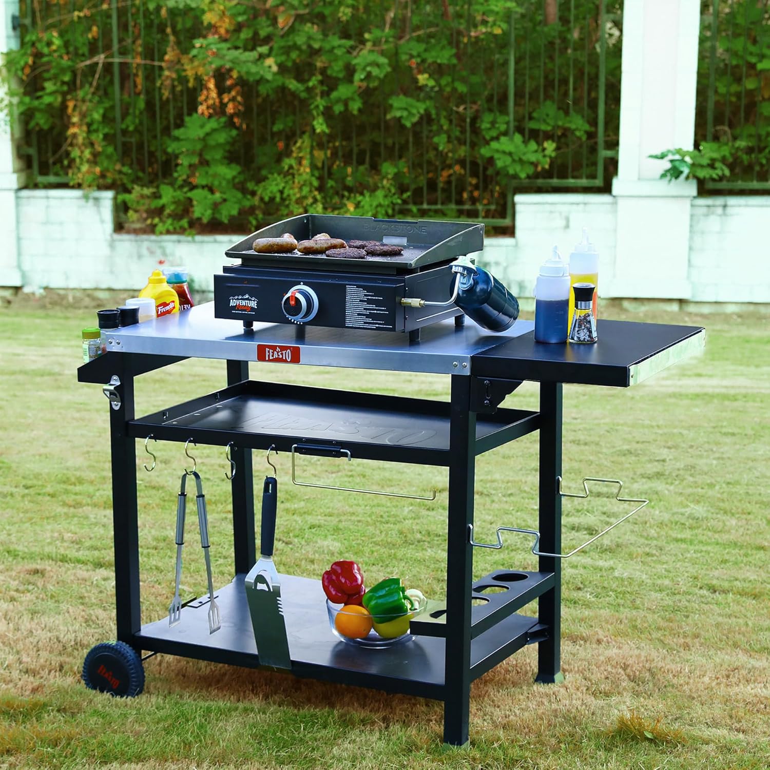 Stainless Steel Outdoor Grill Cart with Wheels 3 Shelf Table