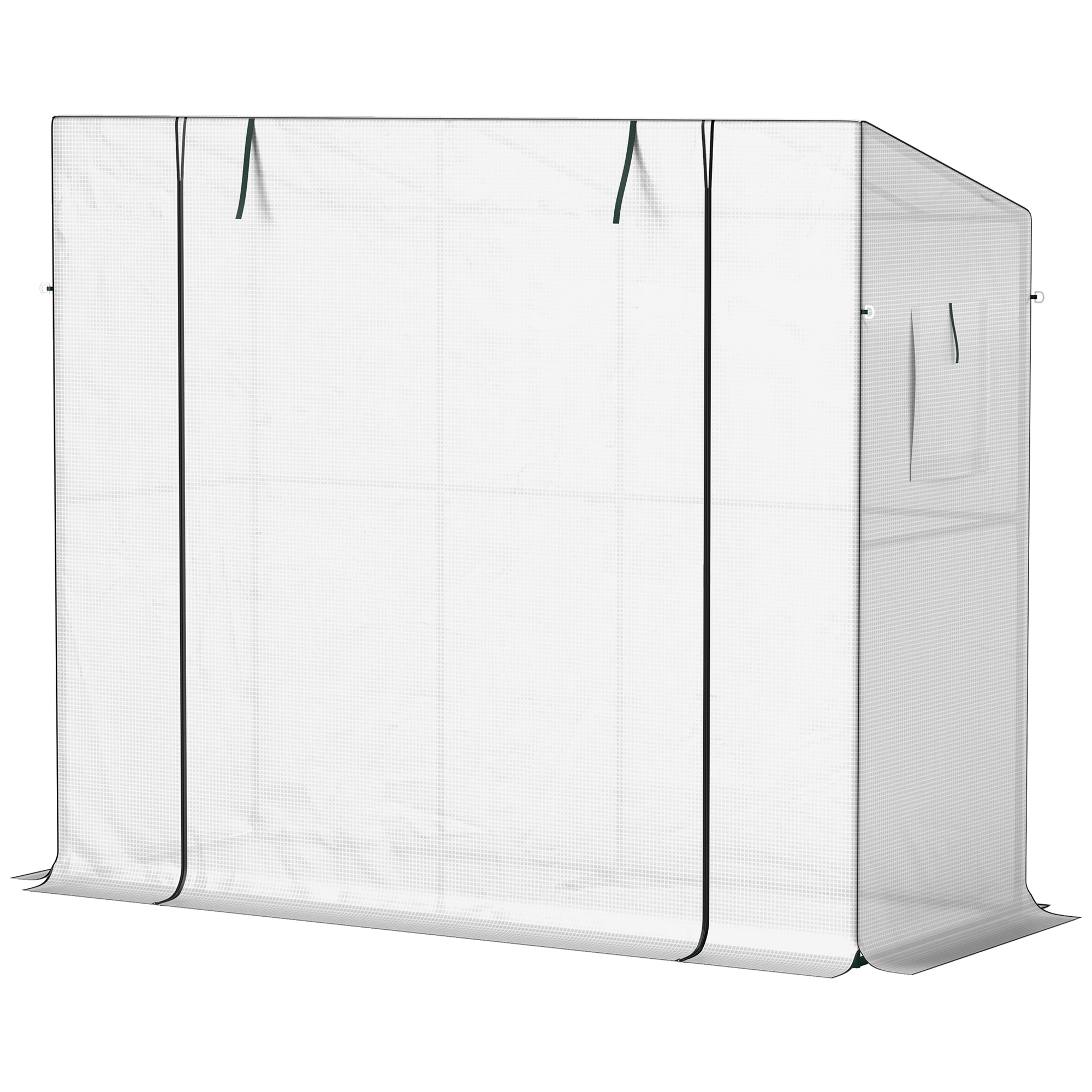 Outsunny Mini-Gewächshaus, Anlehn-Gewächshaus mit Rolltür und Netzfenstern, UV-beständig, für Blumen, Setzlinge, Pflanzen, Weiß