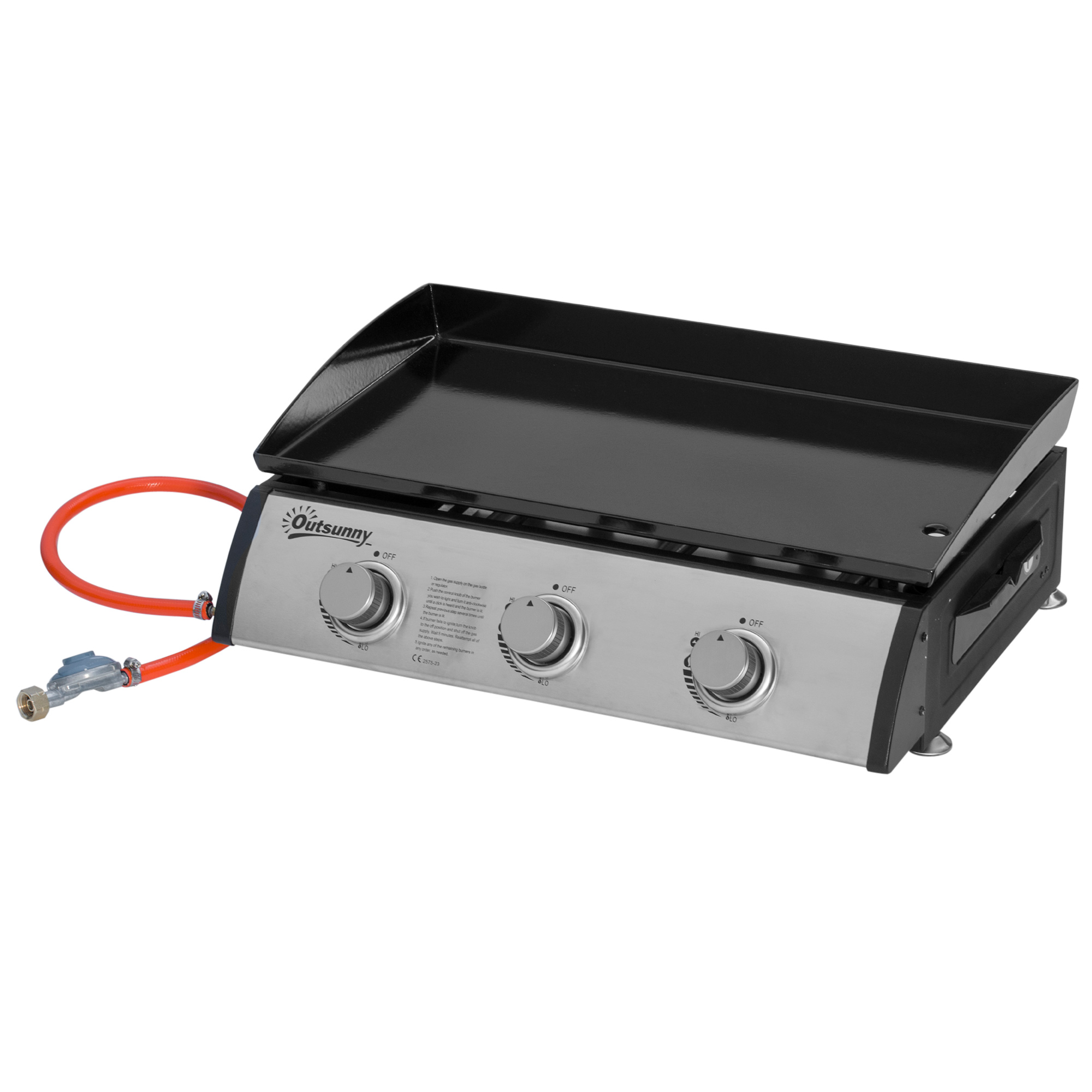 Outsunny Gasgrill aus Edelstahl mit 3 Brennern 9 kW Antihaft-Beschichtung große Grillfläche 61 x 35,5 cm
