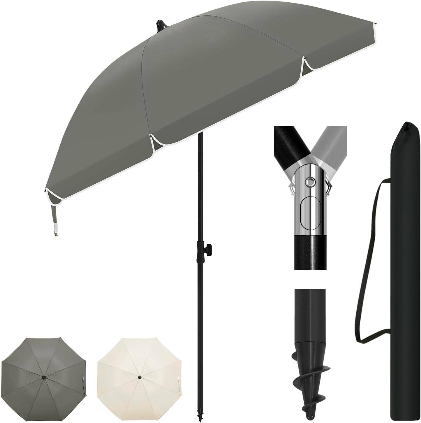 Laneetal Ombrellone da Spiaggia 蠁135/155/175cm, Ombrellone con Protezione UPF 50+, Portatile Regolabile in Altezza e Inclinazione, Borsa per Trasporto, per Balcone/Giardino/Spiaggia