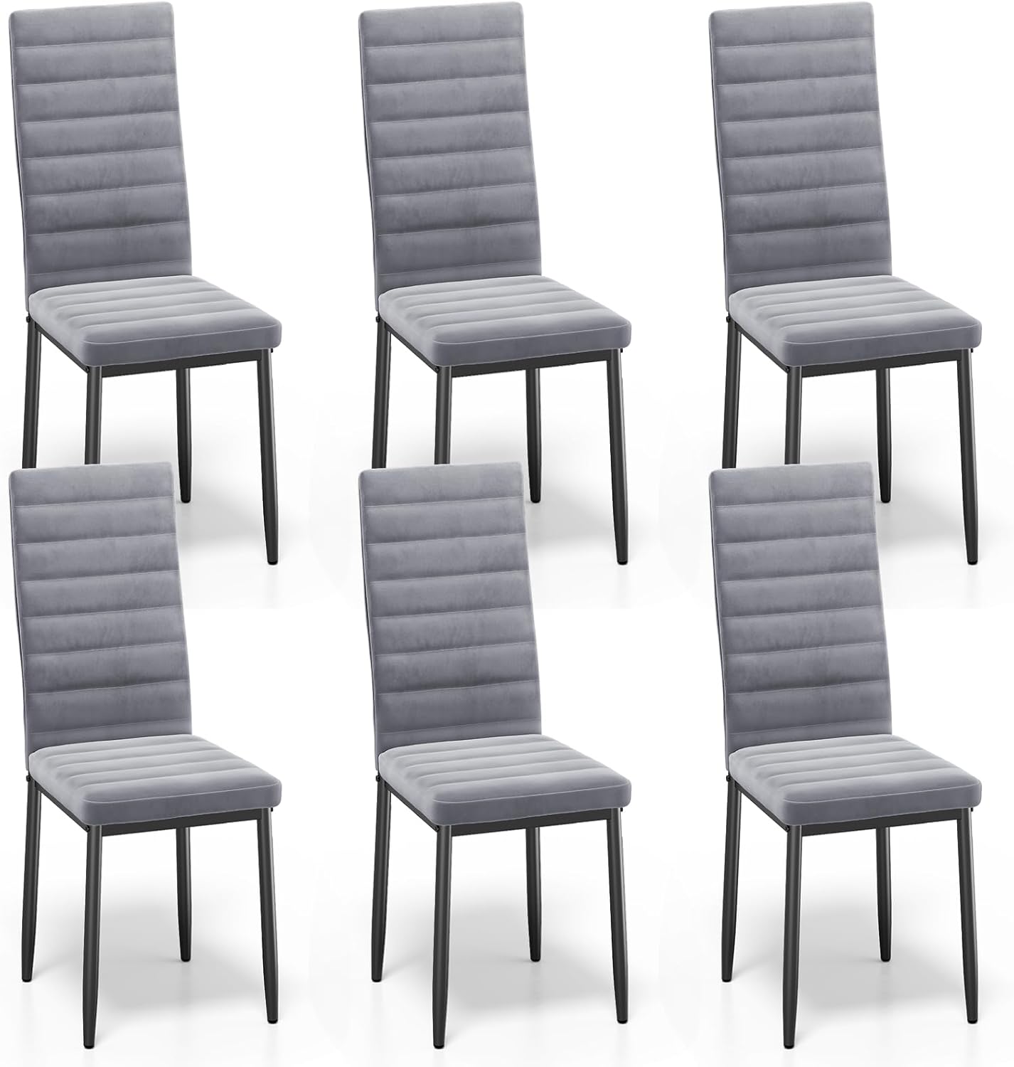 Bealife Set di 6 Sedie da Pranzo con Schienale Alto Imbottite Moderne per Cucina e Sala da Pranzo, Grigio Scuro Flanella