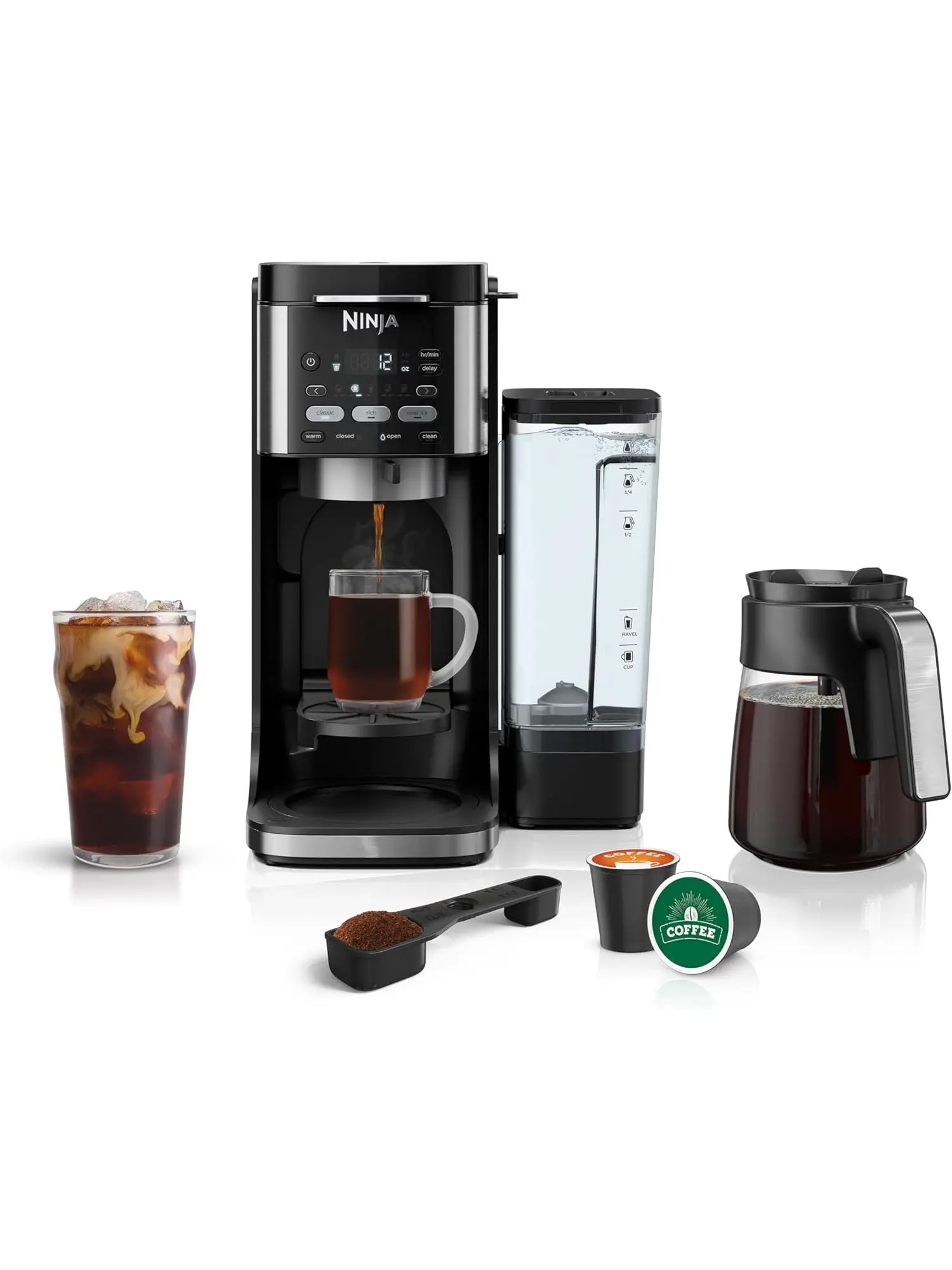 Ninja CFP101 DualBrew Hot & Iced Coffee Maker, Single Serve, compatible with K Cups & 12 Cup Drip Coffee Maker, Black