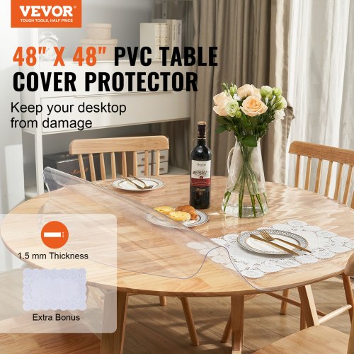 VEVOR Tischfolie Tischschutz Transparent 1,5 mm Dicke, φ 1230 mm Tischschutz-Folie PVC Runde Tischdecke Tischfolie Abwaschbar Verschleißfest Hitzebeständig Wasserdichte Tisch-Schutzfolie Wohnzimmer