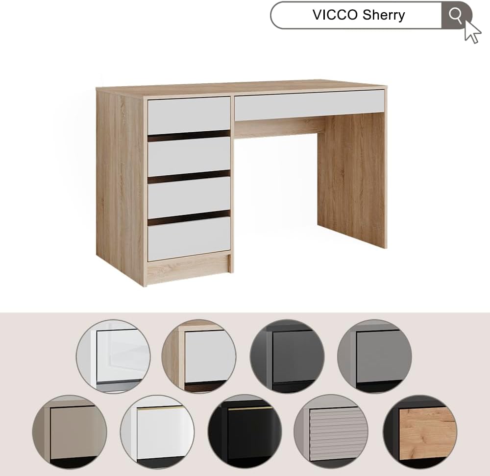 Vicco Sherry Dressing Table White Gloss 120cm Without Mirror