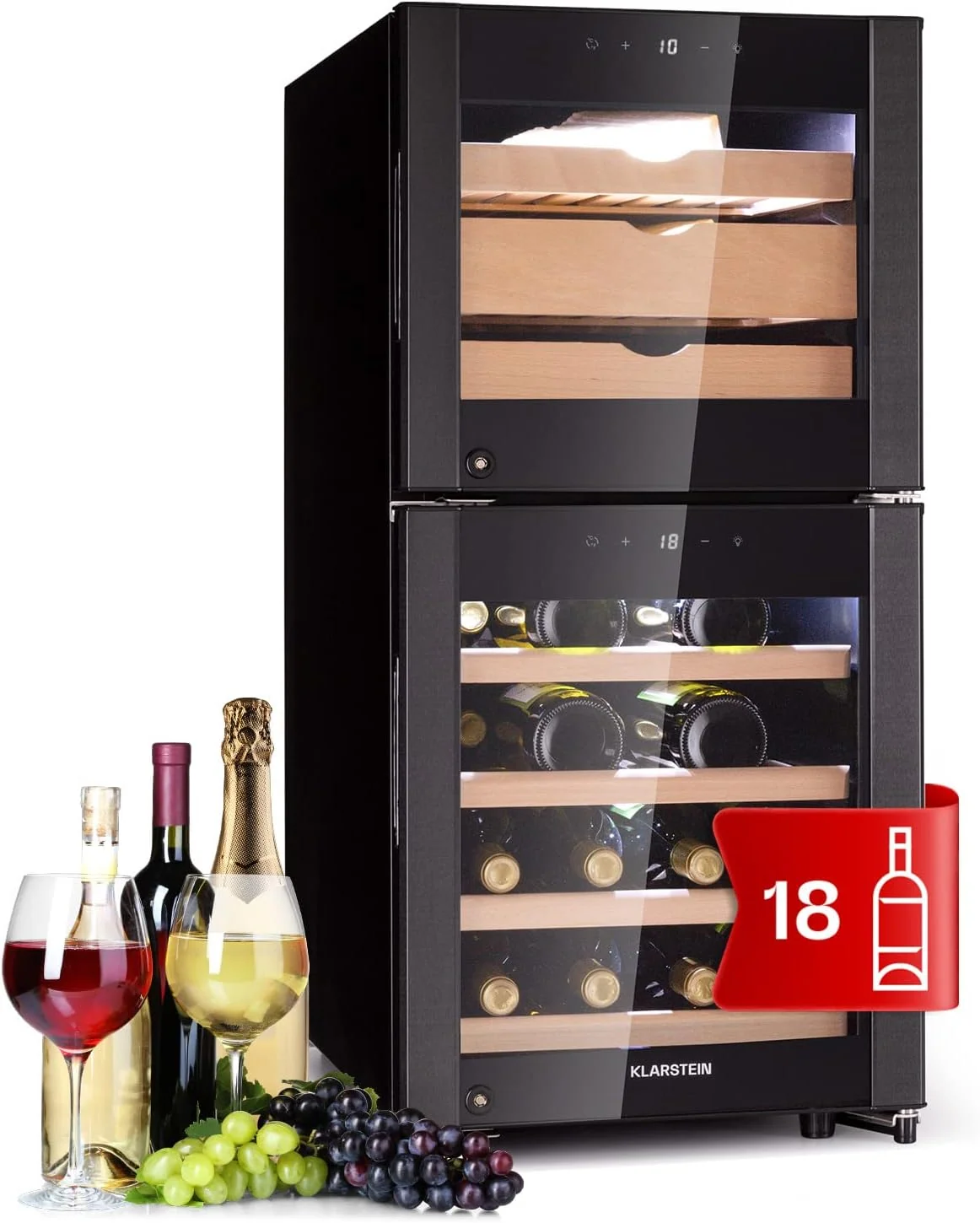 Klarstein Käse- und Weinkühlschrank, Kühlschrank Klein für Käse und Wein, Flaschenkühlschrank 12-23°C, 89L, Weinkühlschrank mit Glastür, Hygrometer