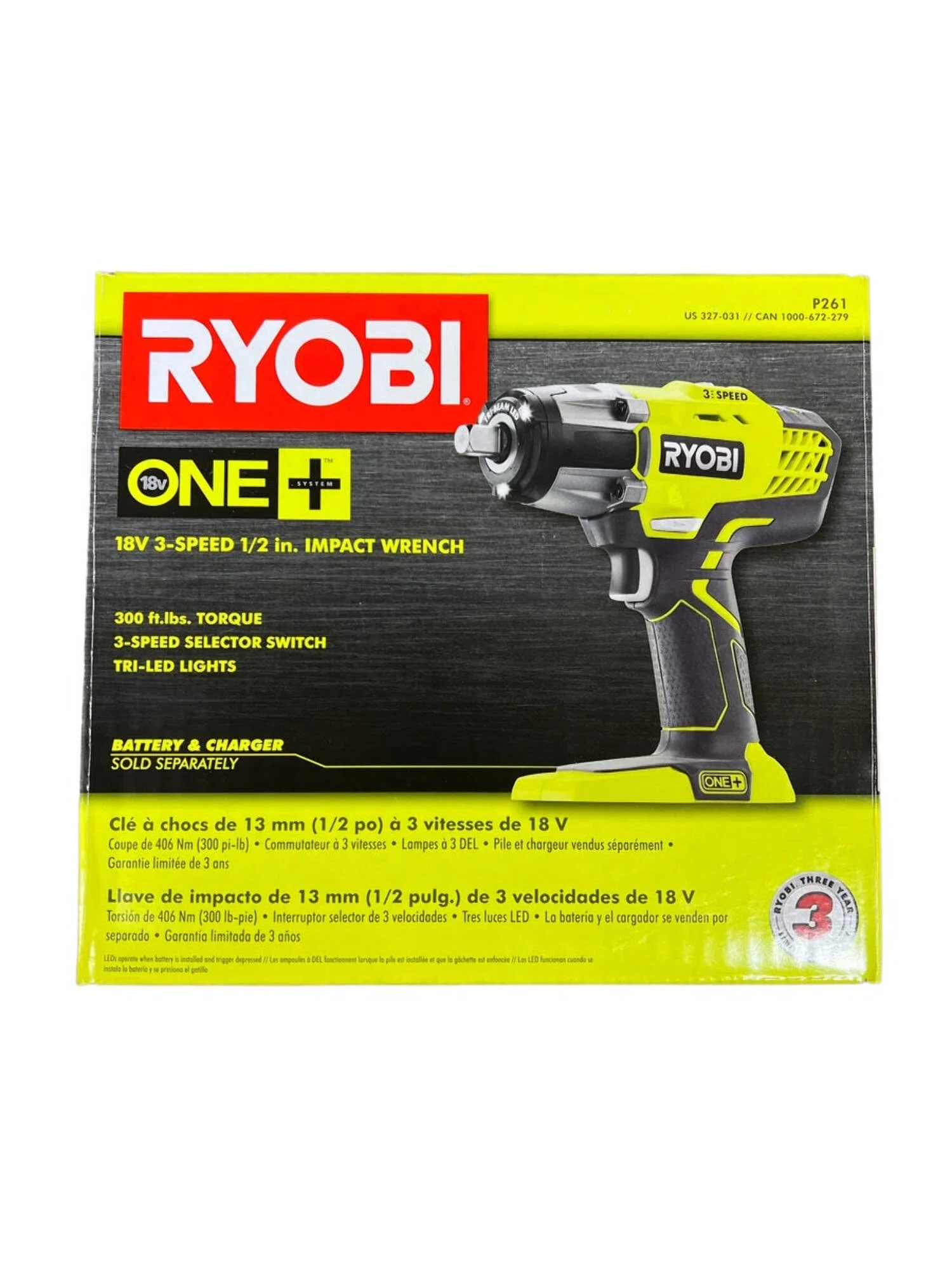 Ryobi 18-Volt ONE+ 1/2 in. Cordless 3-Speed Impact Wrench (Tool-Only) P261