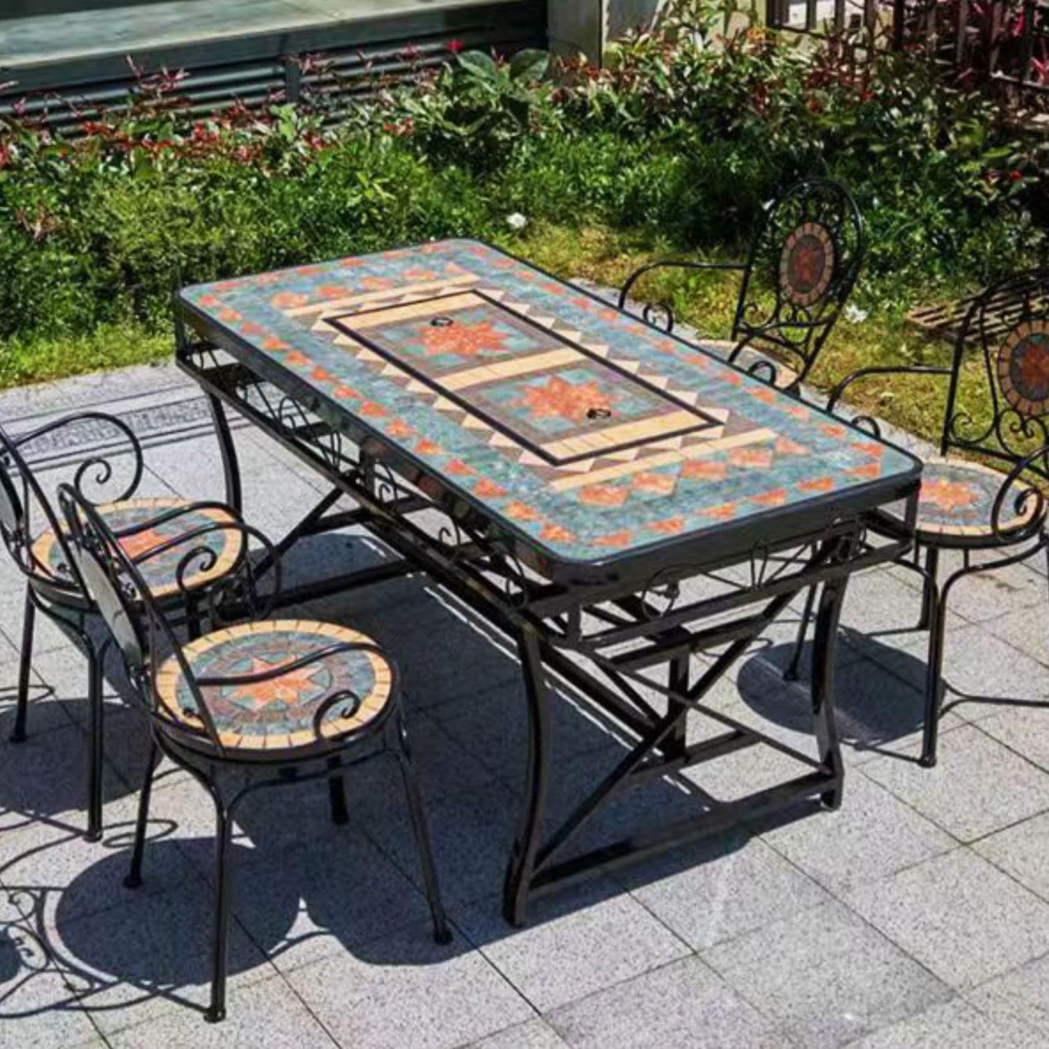 buybuy Kit Tavolo e 4 sedie pieghevoli Mosaiko con Parte Centrale Estraibile per uso Griglia 150x80 cm MOKITO20.