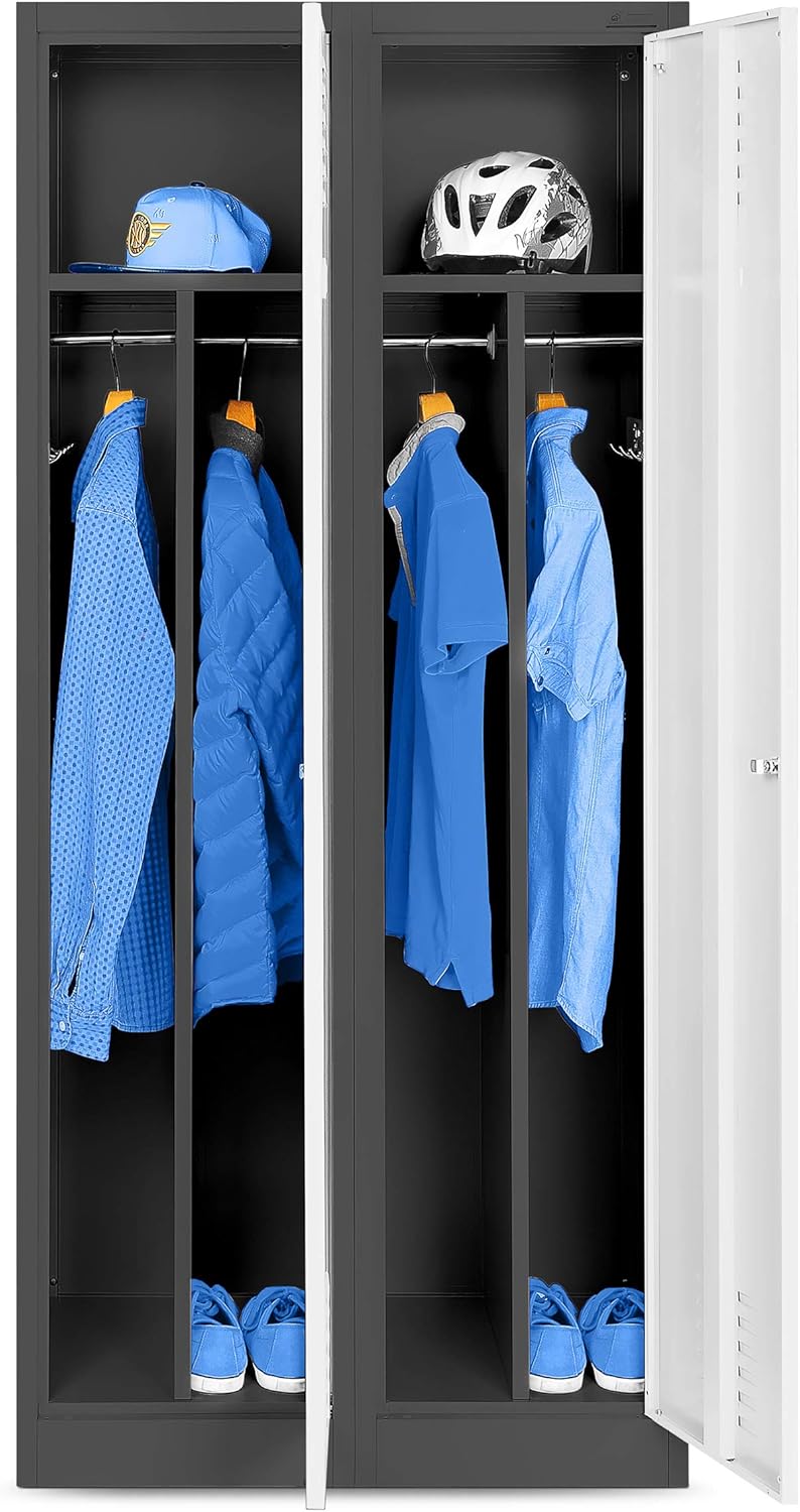 Jan Nowak Dressing Room Cabinet Metal Cabinet 2 Compartments Partition Wall Ventilation Slots Powder Coating 180 cm x 80 cm x 50 cm (Anthracite-White)