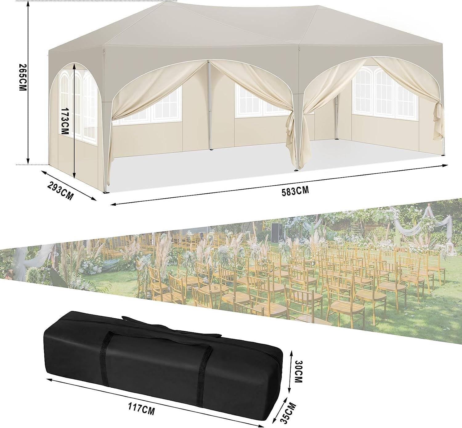 Sonnenschutz Überdachung Terrasse Garten Pavillon 3x6m wasserdicht stabil UV50+ mit 6 Seitenwänden höhenverstellbar Sonnenschirm Pop-up Faltpavillon für Camping & Party