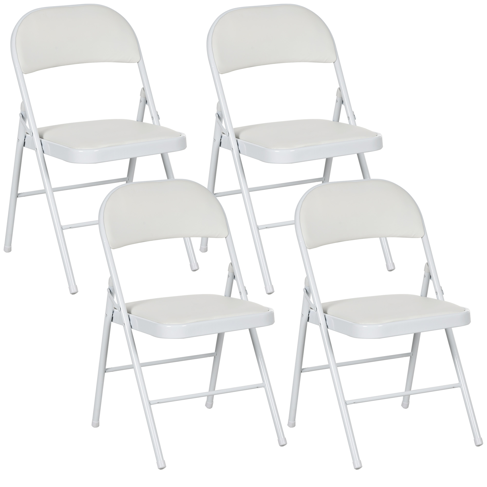 HOMCOM 4er-Set Klappstühle, Tragbare Bürostühle, Metallbeine, Faltstuhl für Büro, Empfang, Wartezimmer, Kunstleder, Weiß