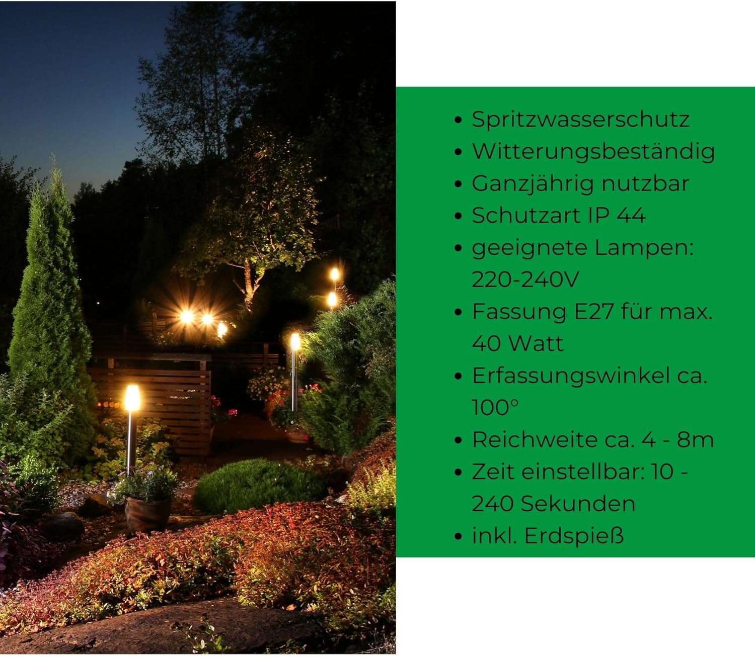 Novatool 4x Wegeleuchte I 110 cm I mit Bewegungsmelder I mit Erdspieß I Edelstahl I IP44 I E27 Sockel I Wegebeleuchtung aussen Aussenleuchten Garten Standleuchte Terassenleuchte Gartenleuchte