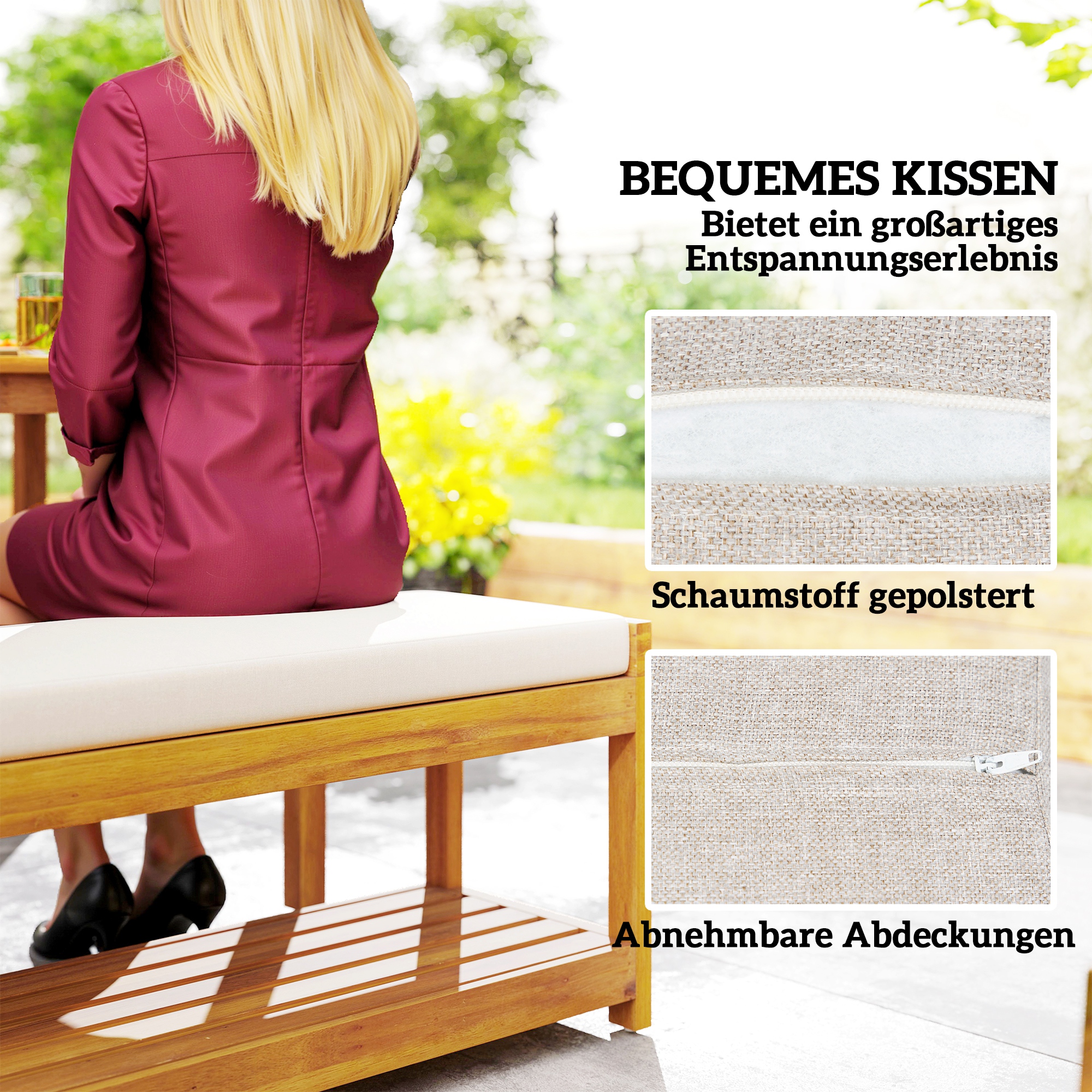 3-delig Tuinmeubelset, Zitgroep incl. 1 Eettafel met Parasolgat, 2 Banken 150 x 85 x 75 cm Teak