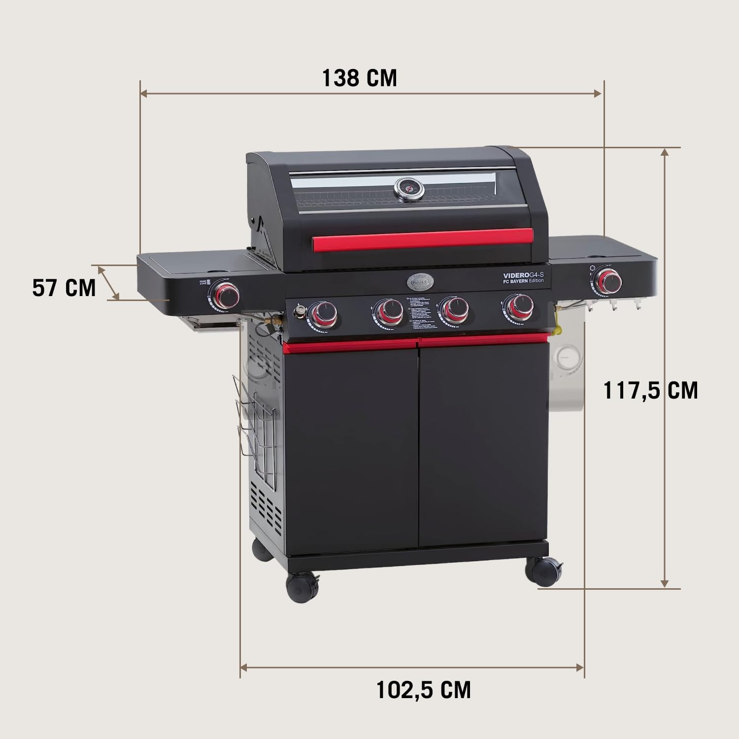 RÖSLE Elektrogrill BBQ-Portable Videro E2-P, tragbarer Tischgrill mit 2 Brennern, Warmhalterost und Deckel mit Glaseinsatz, pulverbeschichteter Stahl, schwarz/silbern