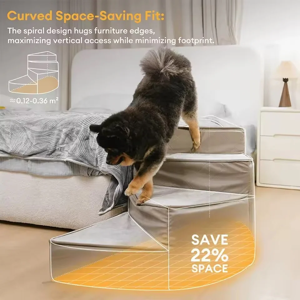 Spiral Dog Stairs �C Water-Repellent Faux Leather & Joint-Friendly Sponge
